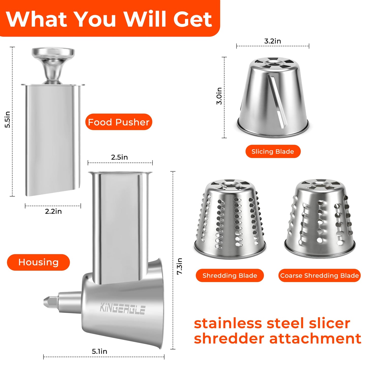 Stainless Steel Slicer Shredder Attachment for Kitchenaid Mixers, Cheese Grater & Vegetable Salad Maker Accessories, Dishwasher Safe
