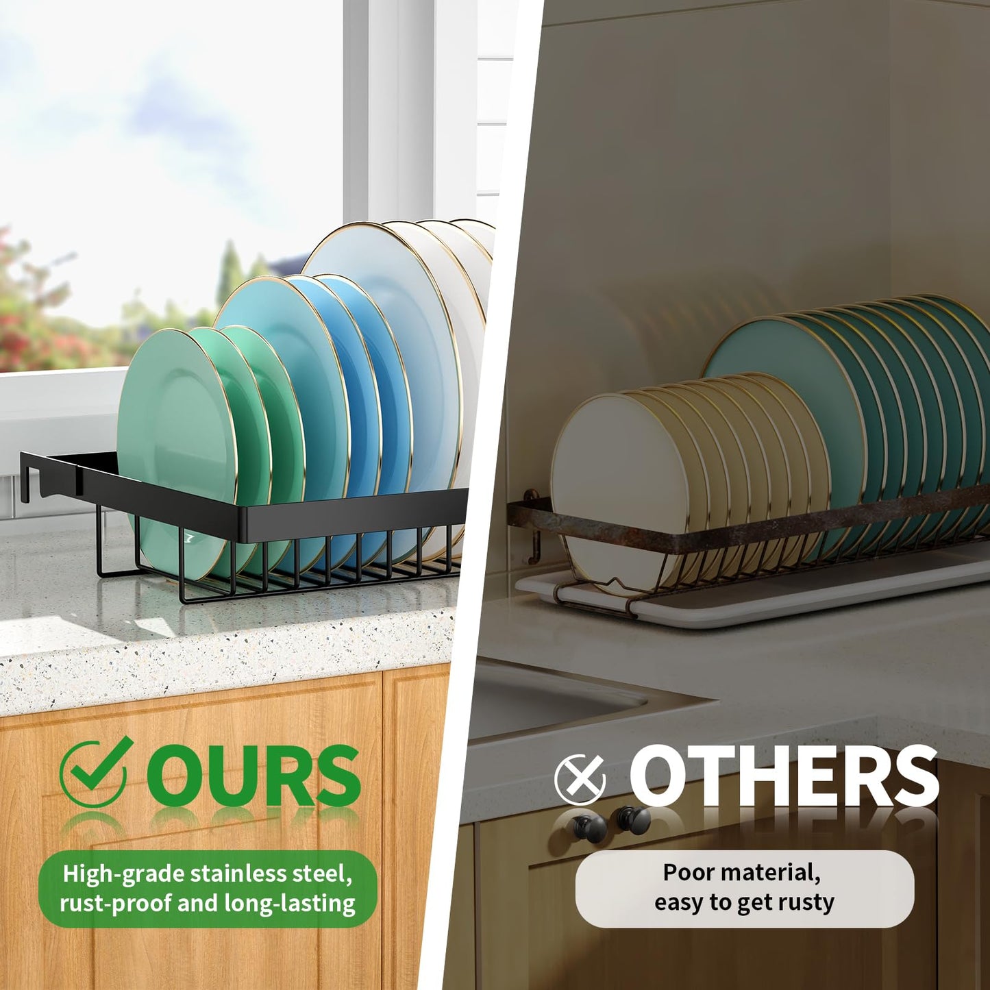 Over The Sink Dish Drying Rack,Expandable 2-Tier Stainless Steel Over The Sink Dish Rack with Utensil Holder Dish Drainers for Kitchen Counter