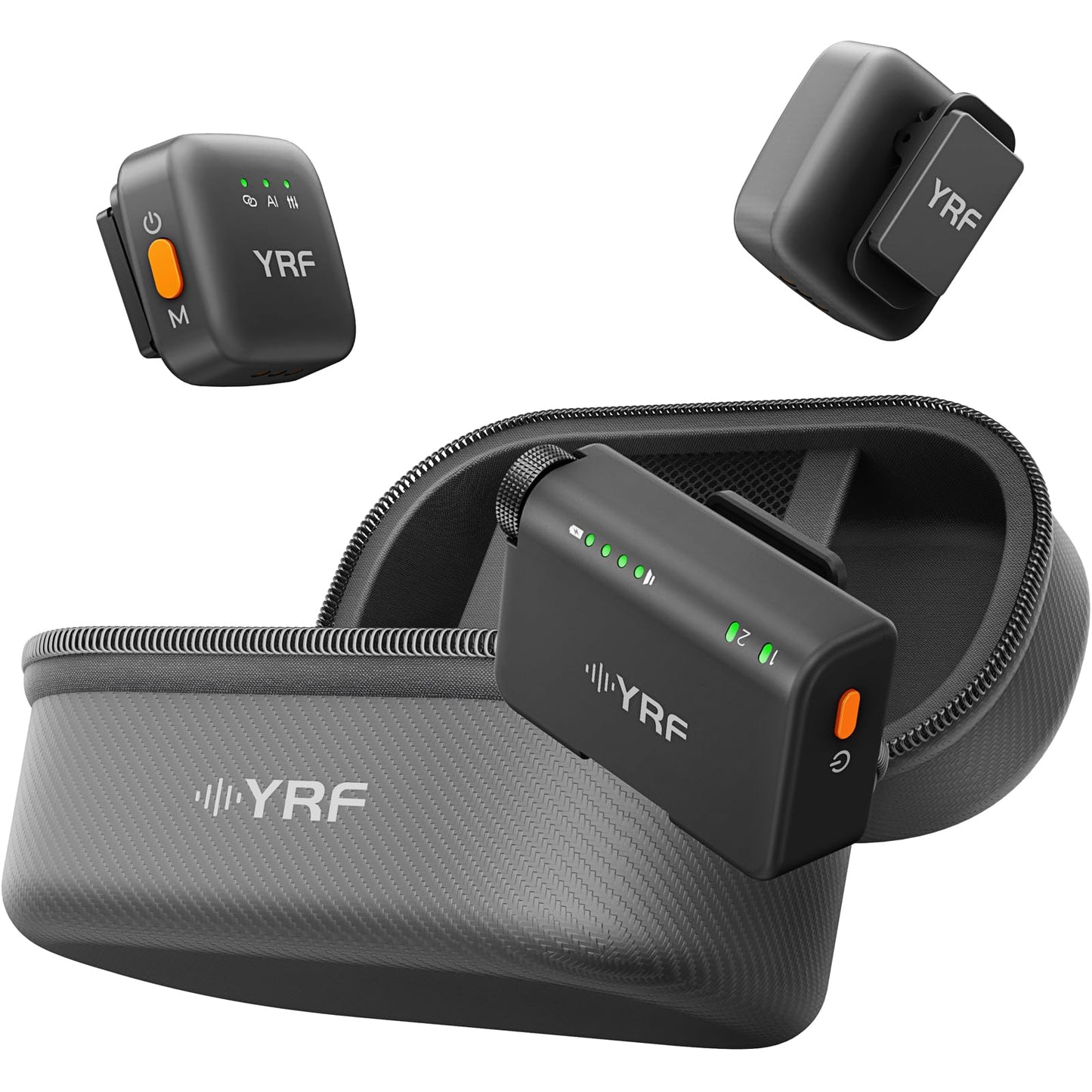 YRF Mic 2 (2 TX + 1 RX + Charging Case), mini Wireless Lavalier Microphone for iPhone Android/Tablets, Intelligent Noise Cancelling for Video Recording Podcast (M15)