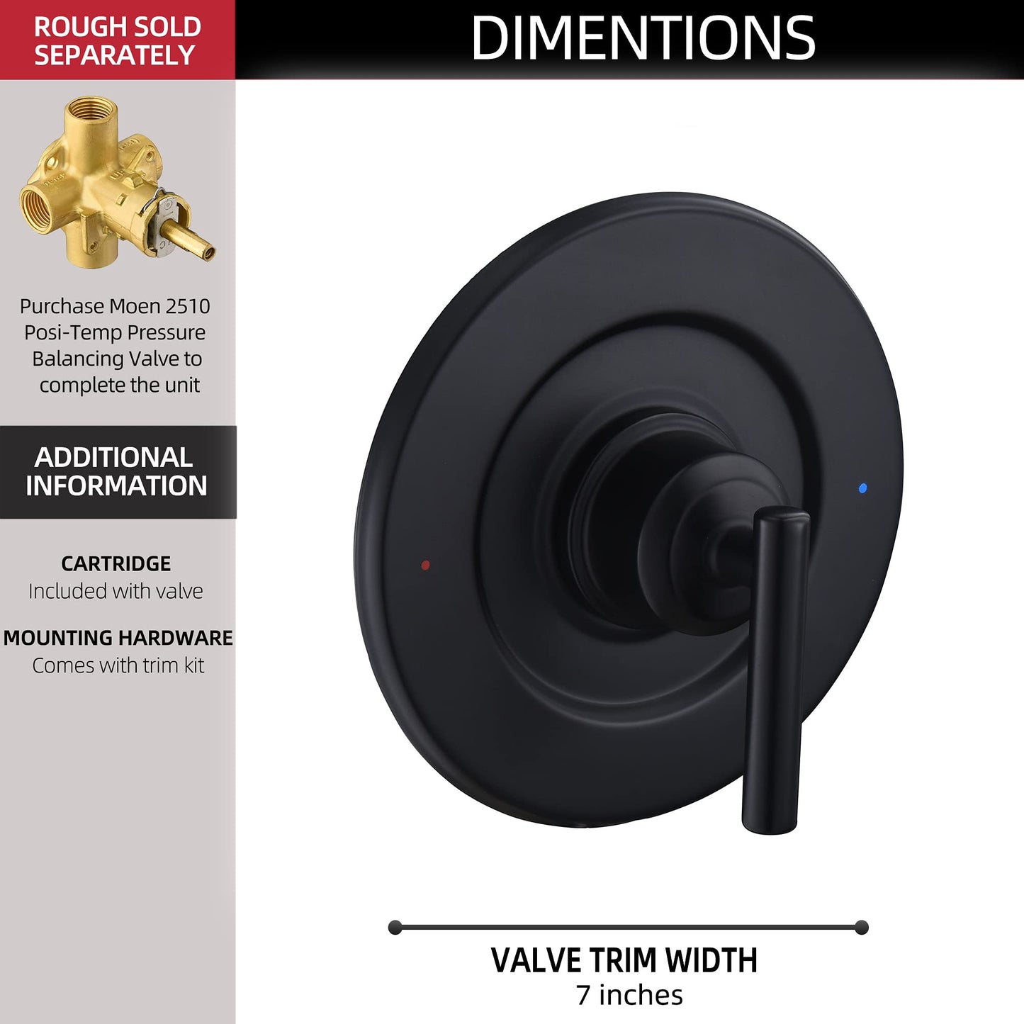 Pressure-Balancing Tub and Shower Trim for Moen, 8-inch Rainshower Showerheads with Adjustable Brass Ball Joint, Matte Black