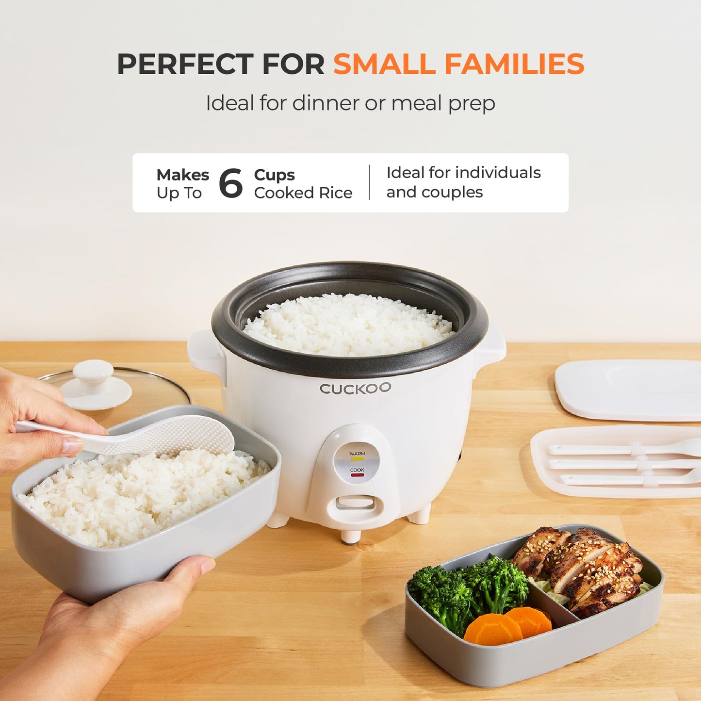 CUCKOO One Touch Rice Cooker 3-Cup (Uncooked) / 6-Cup (Cooked), Mini Rice Cooker & Warmer with Steamer Tray, Versatile Grain Cooker, Soup Maker, Auto Keep Warm, White (CR-0301C)