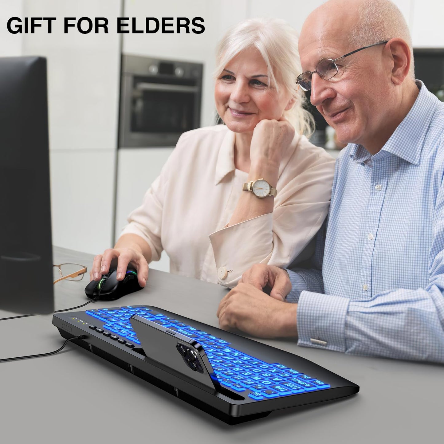 Wired Keyboard and Mouse, Large Print Backlit Keyboard with Wrist Rest and 7-Color Backlit, Lighted Computer Keyboards Easy to See, Light Up USB Keyboard Mouse Combo for PC, Windows, Laptop SABLUTE
