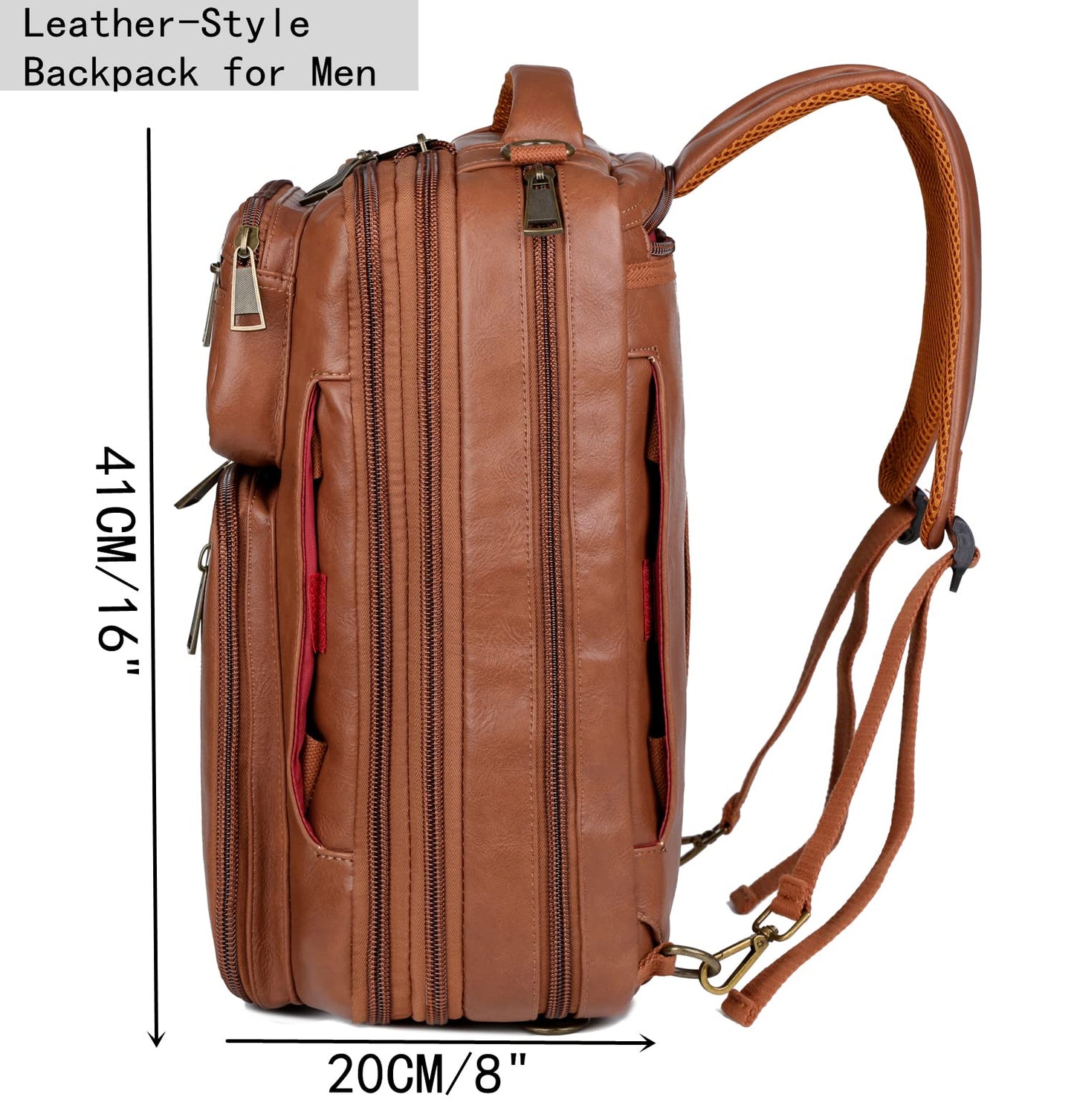 Vegan Leather Laptop Backpack Briefcase Hybrid 15.6 Inch Laptop Travel Backpack Hiking College Backpack for Men BC-04 (Brown)