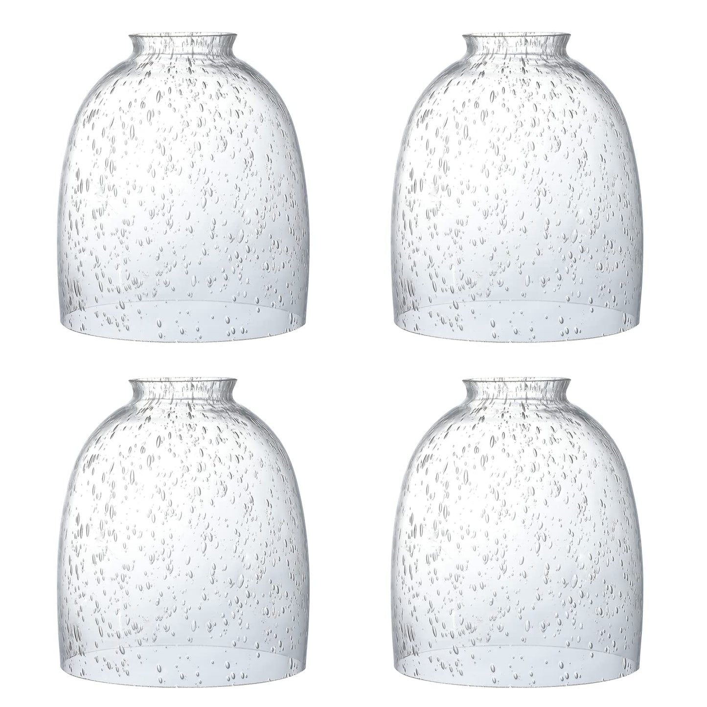 4 Pack Clear Seeded Glass Replacement Shades Covers for Ceiling Fan Light Fixtures Pendant Lighting Chandelier Vanity Light Kitchen Island Light, 2-1/8" Fitter, 5.47" High, 4.76" Diameter