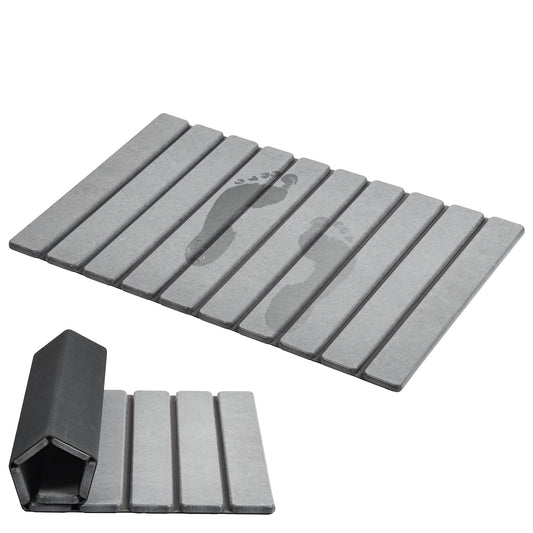 AWW Foldable Stone Bath Mat, Super Absorbent Diatomaceous Earth Mats, Non-Slip 23.6 x 15.5 Inch Quick Drying Mat, Compact and Easy to Store Bath Mats for Bathroom, Easy to Clean, Grey