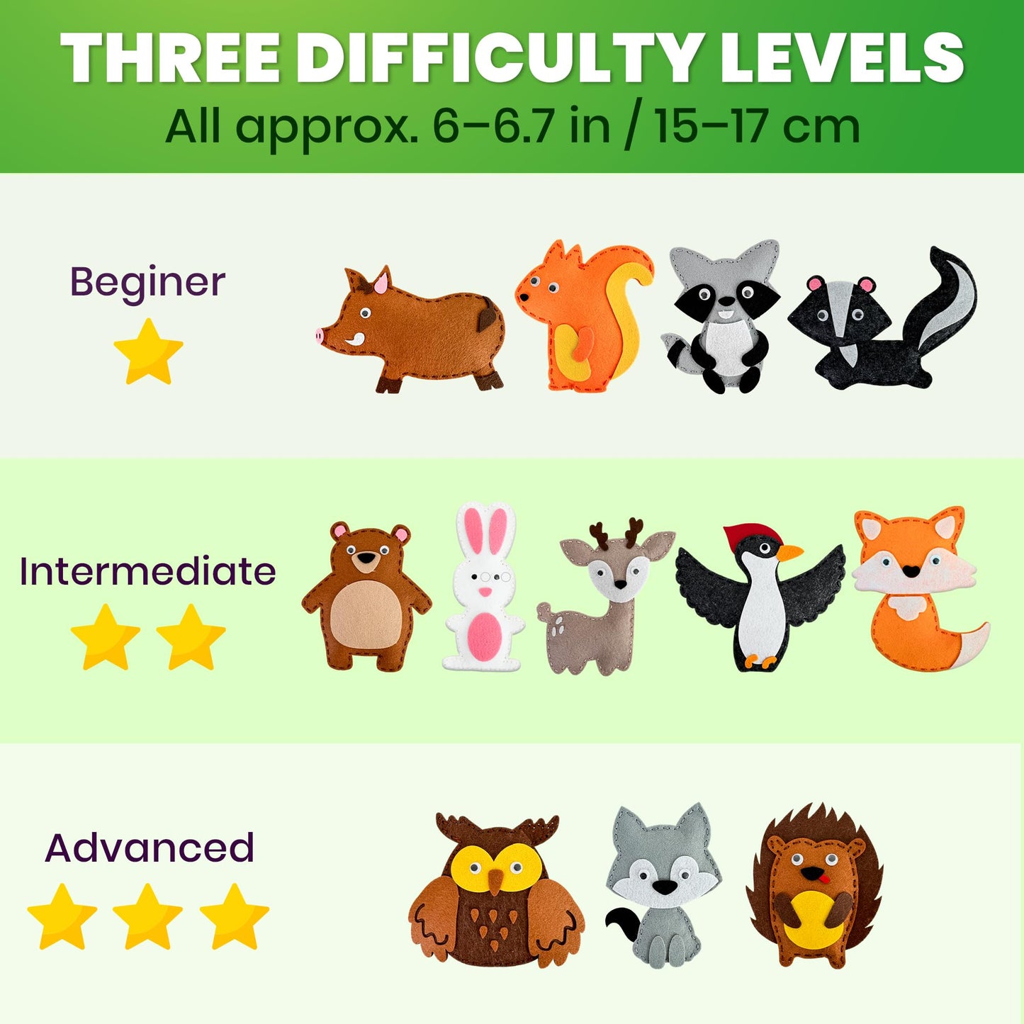 QUOKKA Kids Crafts Ages 4-8, DIY Beginner Needle and Thread Kit - 12 Forest Animals Sewing Kit Basic - Fun Arts Crafts for Kids Ages 6-8 Girls Boys - Plastic Needles, Scissors - 6+ Year Old Girl Gifts