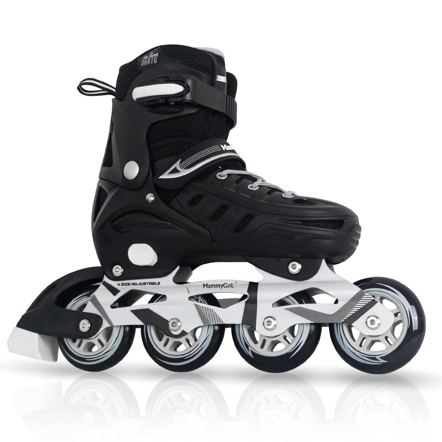 Inline Skates for Adults Men Women, Adjustable Aggressive Durable Roller Blades with Giant Wheels, High Performance Skates for Male Female Black Size 6 7 8 9