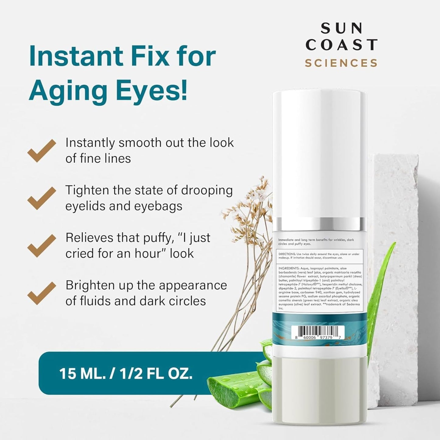 Sun Coast Sciences - Complete Eye Serum by Dr. Mark Rosenberg for Wrinkle Reduction, Dark Spot Fading, and Under-Eye Bags Treatment (Pack of 1)