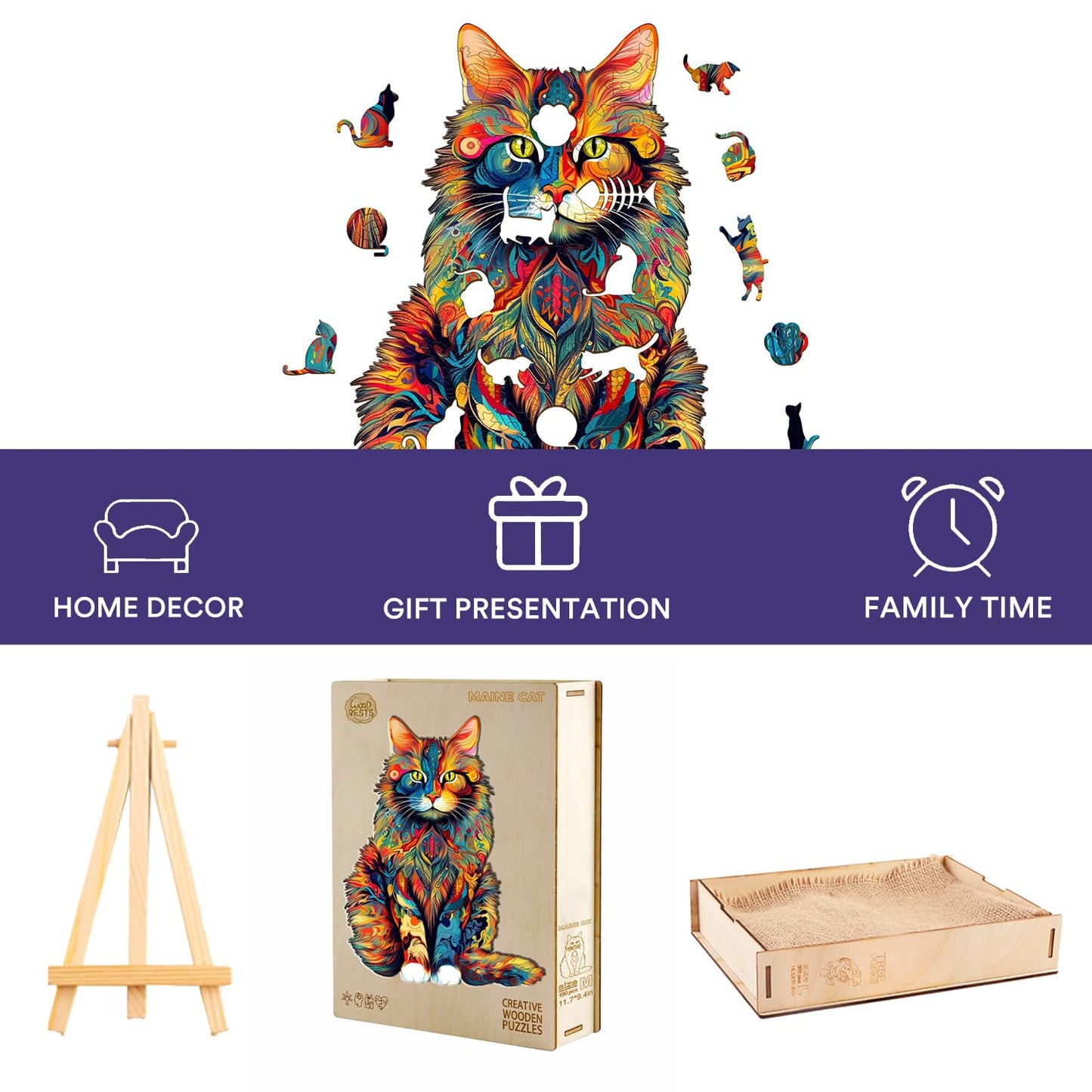 Jigfoxy Wooden Puzzles for Adults, Cat Wood Puzzle for Adult, Unique Animal Shape Puzzles, Challenging Jigsaw Puzzle(L-16.5 * 13.2in-300Pcs)