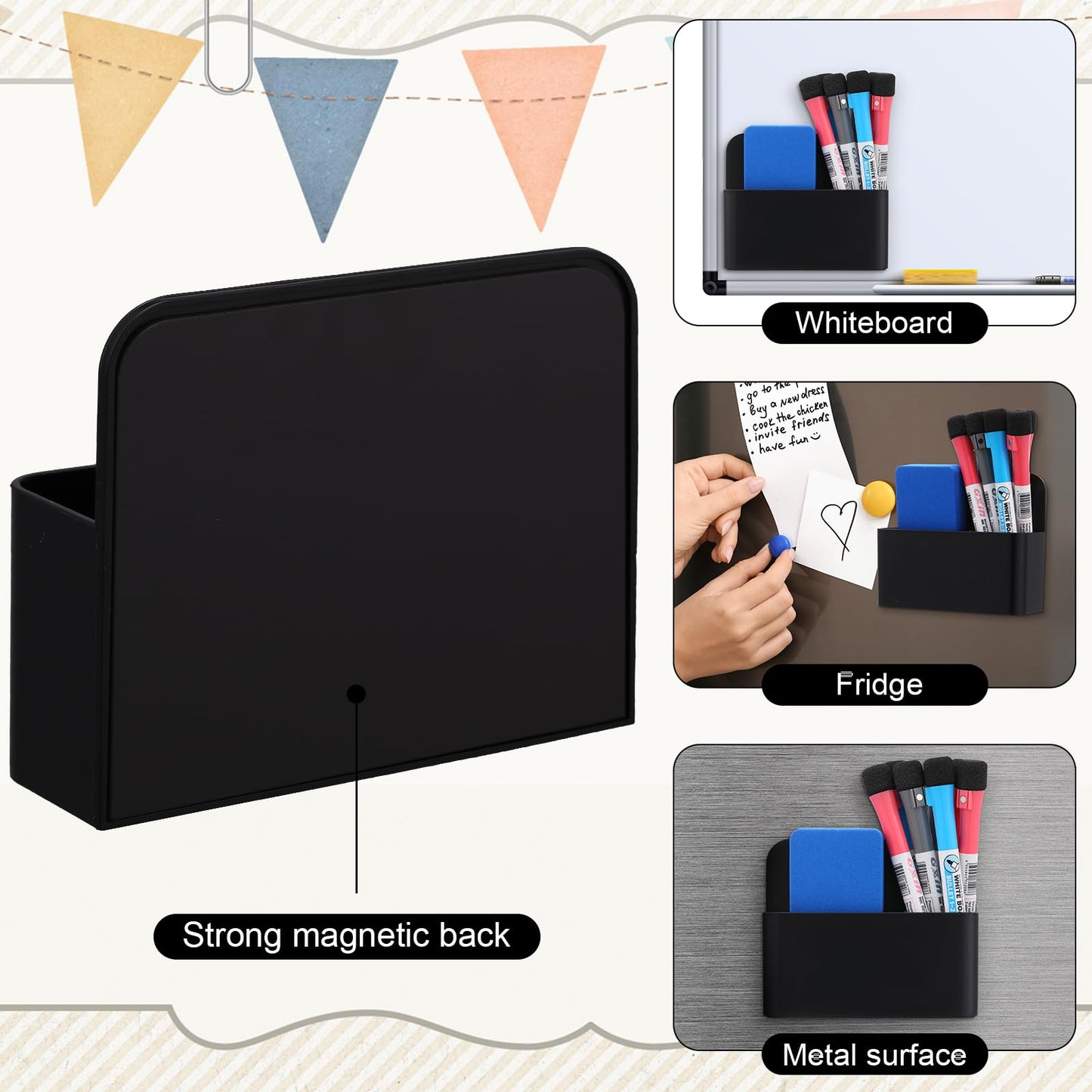 Colarr 20 Pack Magnetic Dry Erase Marker Holder Bulk Whiteboard Magnetic Marker Holder Pen Pencil Organizer for Classroom Whiteboard Refrigerator Locker Storage (Black)