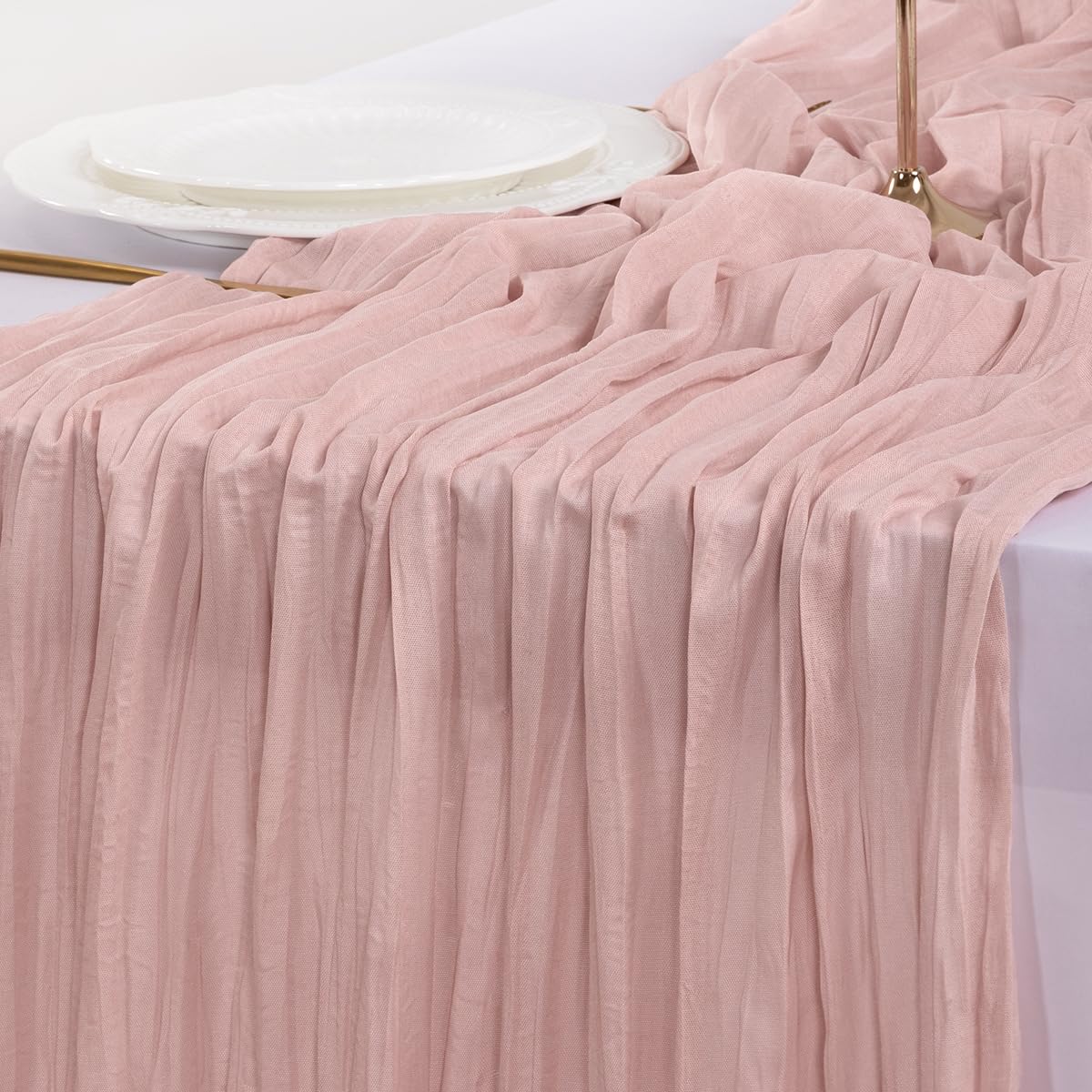 Socomi10pcs Pink Cheesecloth Table Runner Boho Rustic Gauze Dusty Pink Summer 120 inch 10FT Cheese Cloth Runner for Wedding Party Baby Shower Birthday Home Decor Holiday Decorations