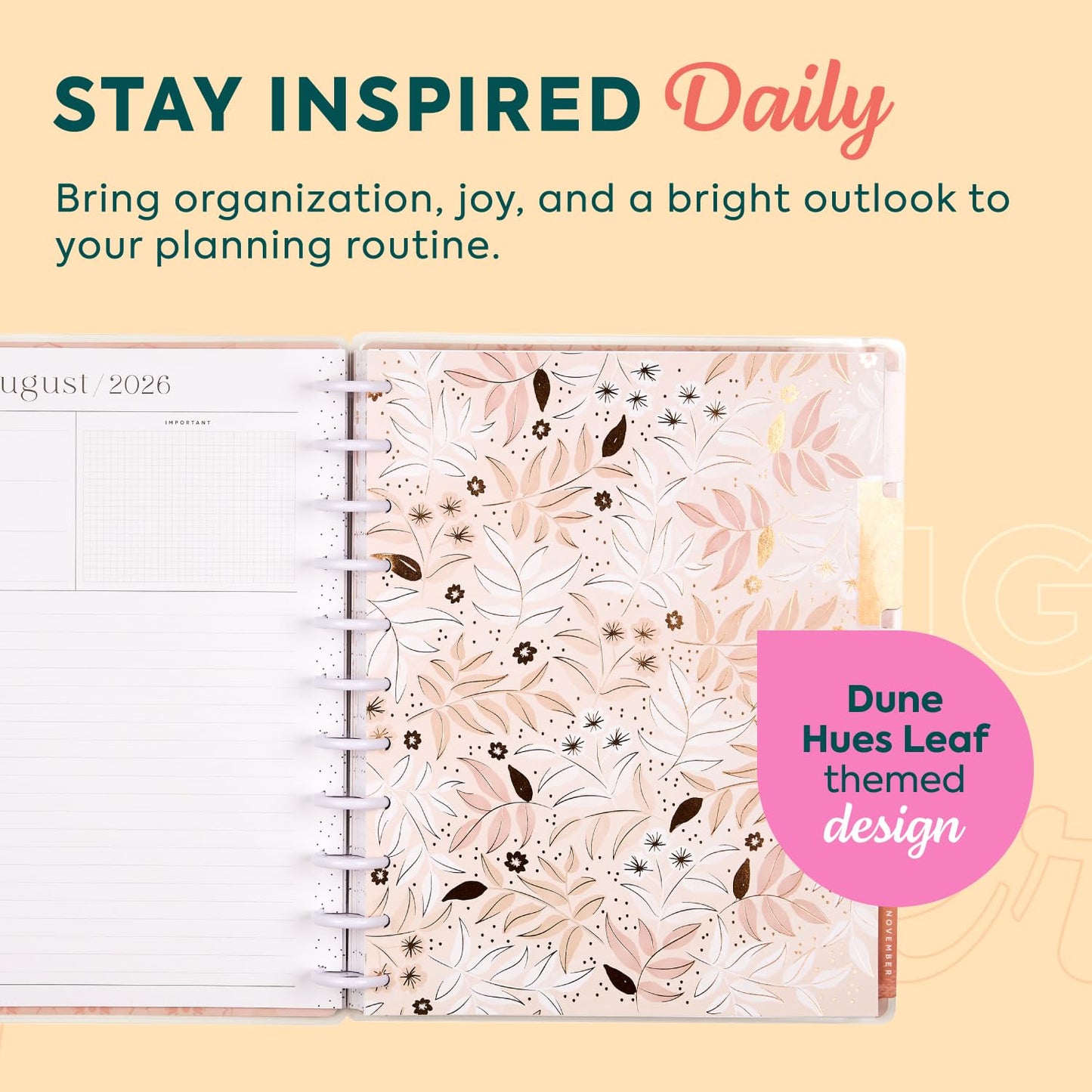 Happy Planner Disc-Bound Planner July 2026–Dec. 2027, 18-Month Planner, Big Size, 8.5" x 11", Vertical Layout, Dune Hues Leaf