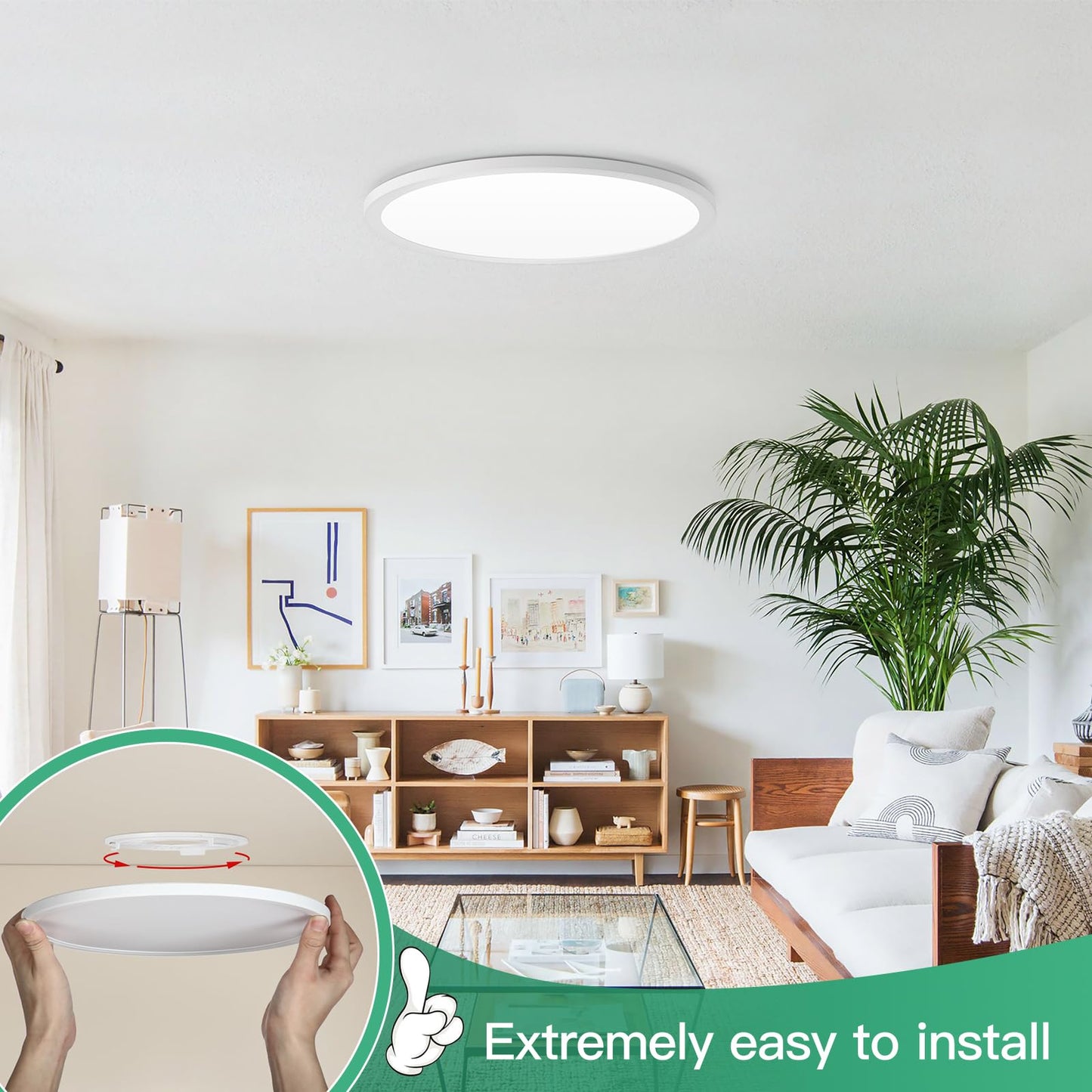 Brightever 12 Inch LED Ceiling Light Flush Mount, 24W 3200LM 0.67 Inch Thickness Close to Ceiling Light Fixtures, 2700K/3000K/4000K/5000K/6500K Color Selectable Light Fixtures Ceiling Mount, 6 Packs