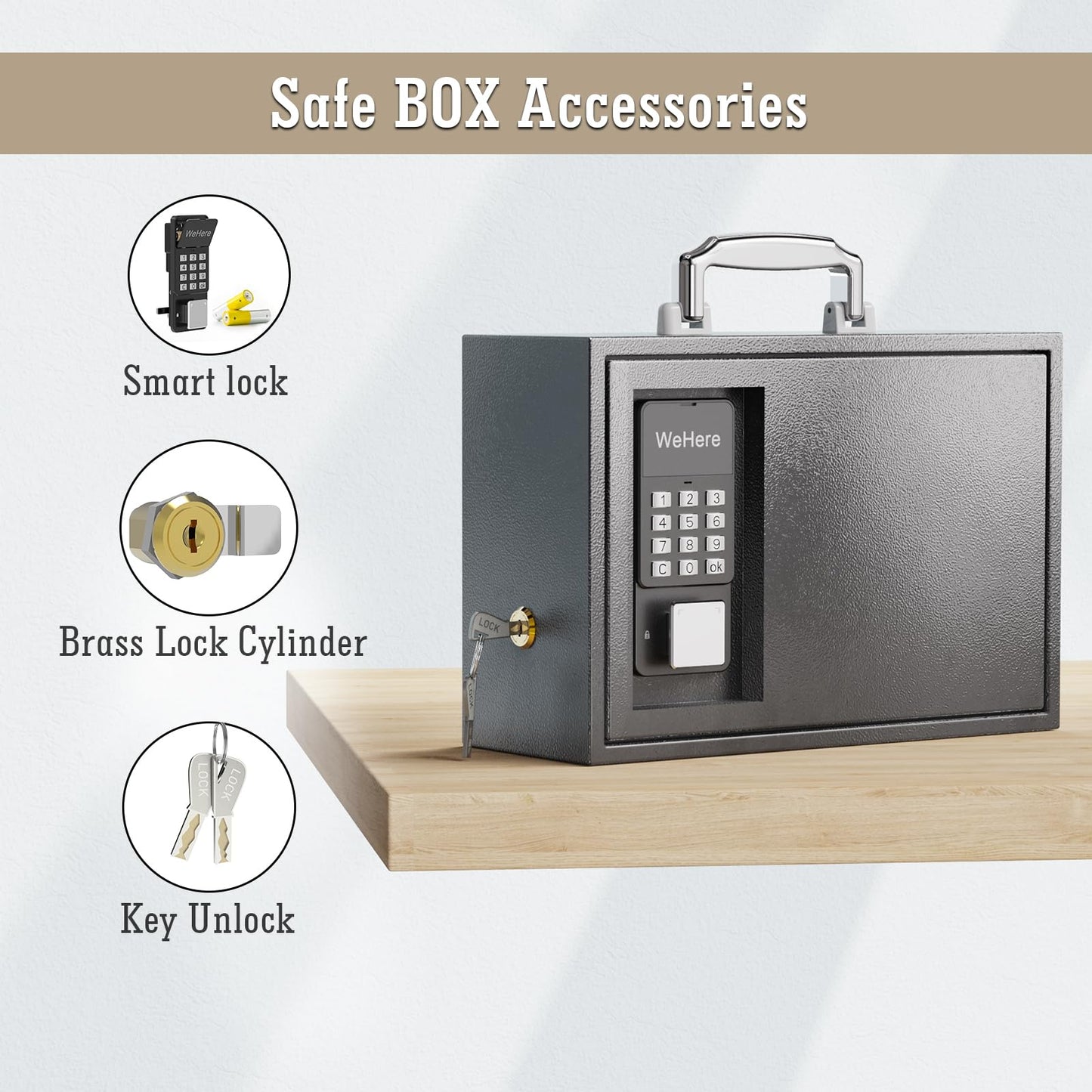 WeHere Portable Safe Box with Keypad Lock, Small Safe Deposit Box for Home Storage Fireproof Waterproof Documents Bag, Money, Medicine, Batteries, 0.3 Cubic Feet, 12.6x8.6x4.7 In