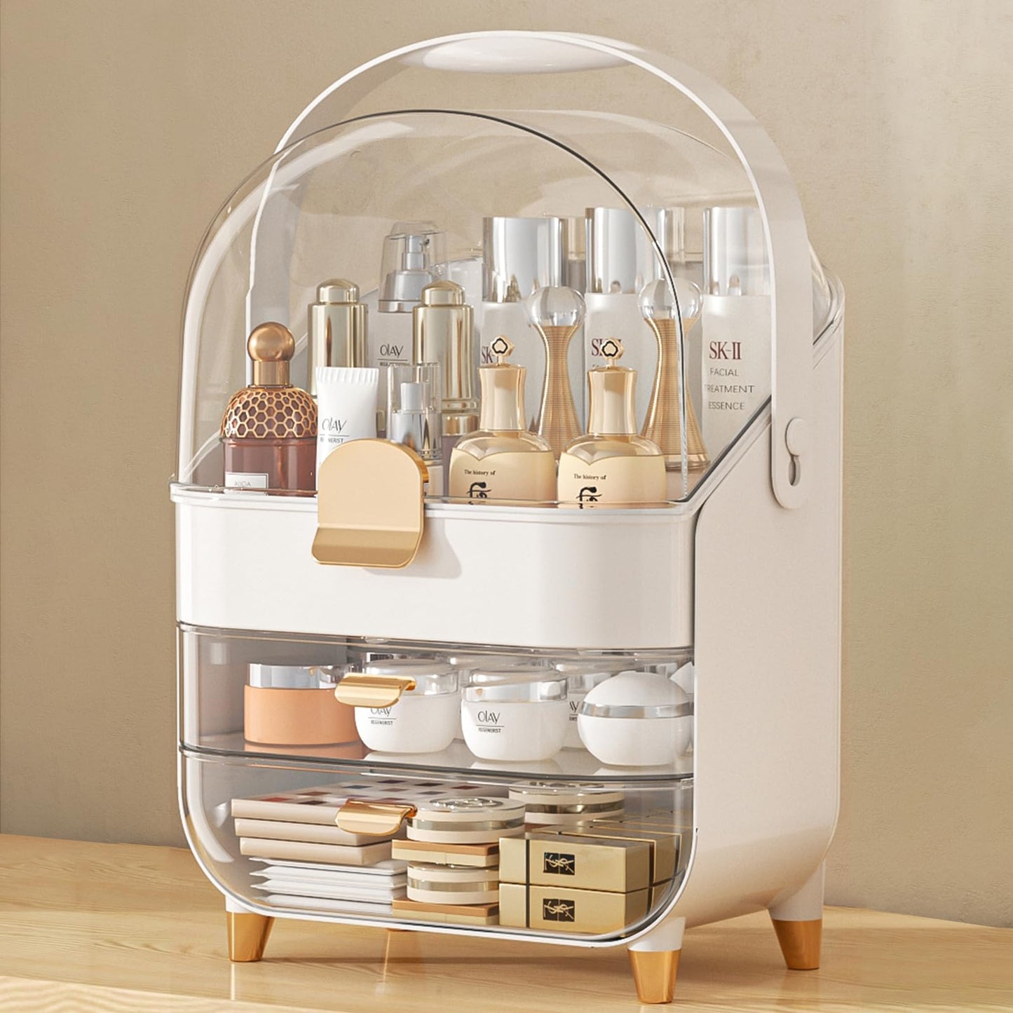 Makeup Organizer, Skincare Holder Bathroom Counter Organizer, Storage Box Cosmetic Display Cases, Teen Girl Gifts Trendy Stuff Make up Organizers for Vanity, Dresser, Countertop (Rose Gold)