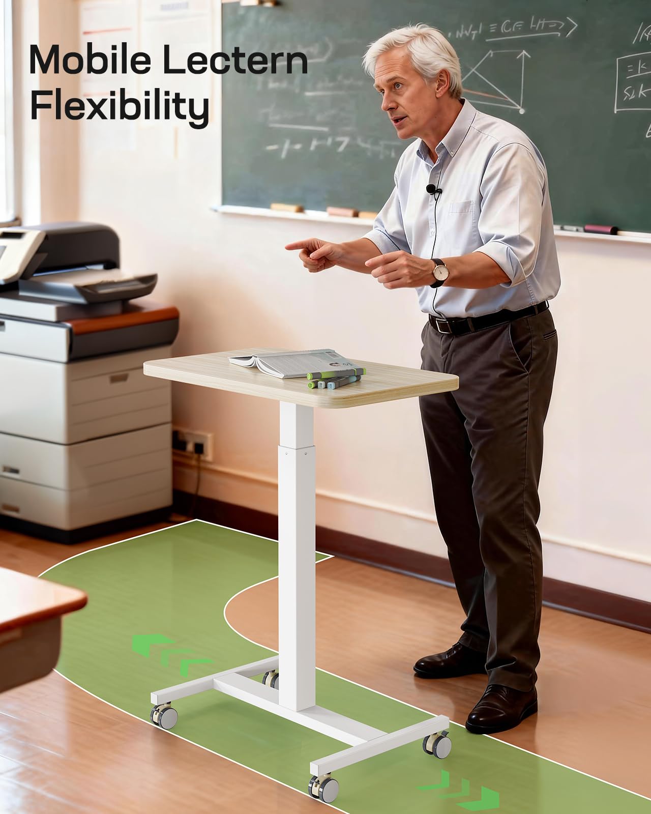 Marsail Mobile Standing Desk, Wider Height Adjustable Computer Desk, Rolling Sit Stand Desk with 4 Lockable Wheels, Ergonomic Desk for Home Office and Classroom, Natural