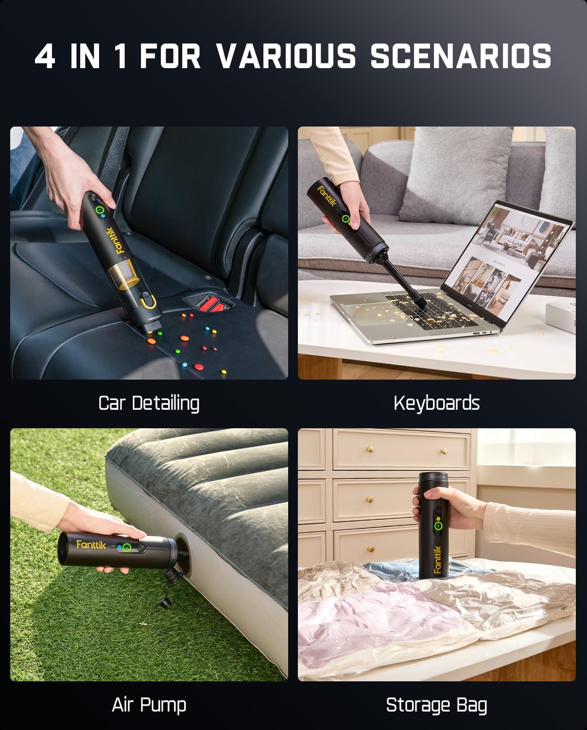 Fanttik Slim V10 Mate Cordless Car Vacuum, 4-in-1 Portable Mini Handheld Vacuum, 17000pa Suction Power, Upgraded Smart Display, 2 Suction Modes for Car, Office Desk, Keyboards