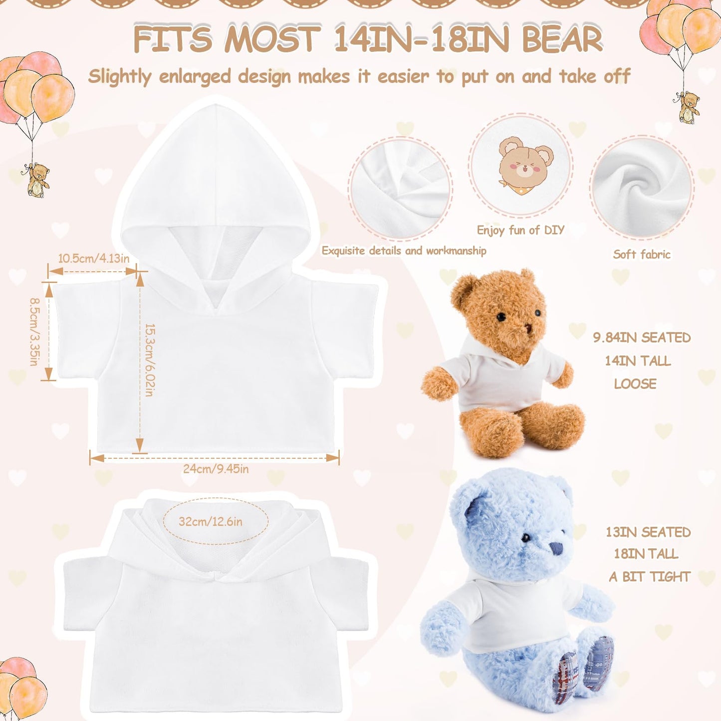 Litherr S 12 PCS Teddy Bear Clothes Shirt Stuffed Animal T-Shirt Doll Tshirts Classic Plush Bear Shirts Build A Bear Hoodie Fit 14-18 Inches Stuffed Bear Dolls (White)