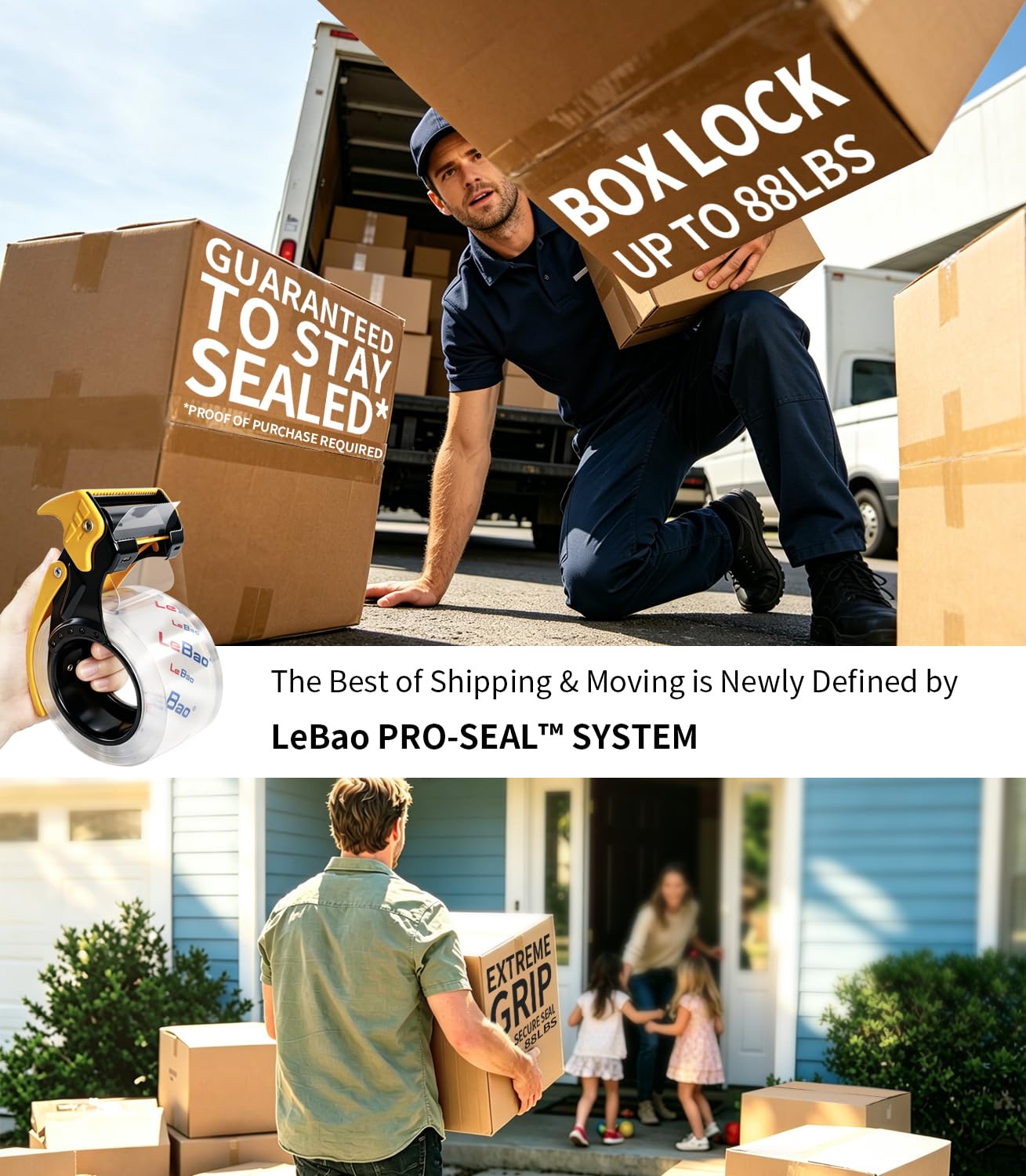 LeBao Heavy Duty Packing Tape with Dispenser, Strong HD Clear Packaging Tape, 1.88 in. x 60 yd. x 2.7MiL, Secure Sealing for Cardboard Moving Boxes Shipping Supplies (12-Pack Refill)