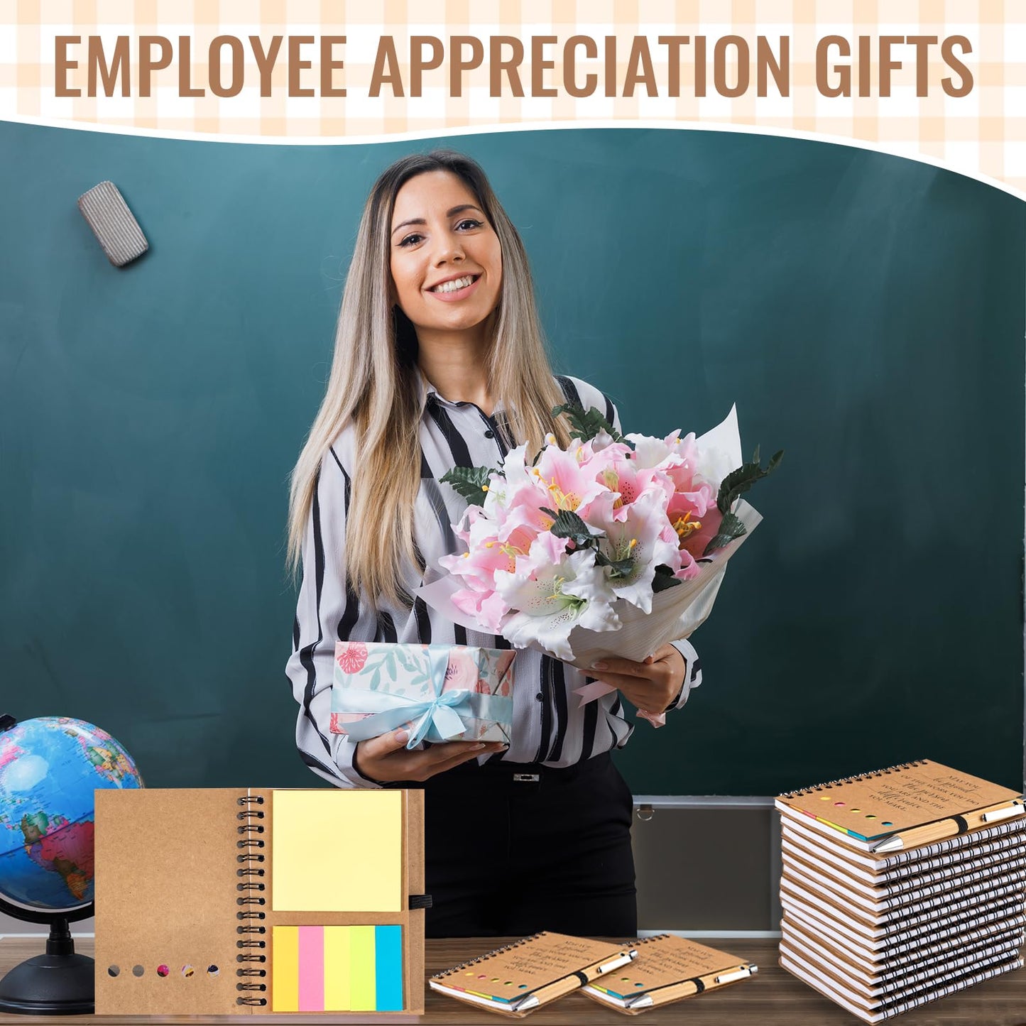 20 Sets Employee Appreciation Gifts Bulk Inspirational Spiral Notebook Journal with Sticky Notes Motivational Bamboo Pen Thank You Gifts for Teacher Graduation Nurse Coworkers Office Staff Team