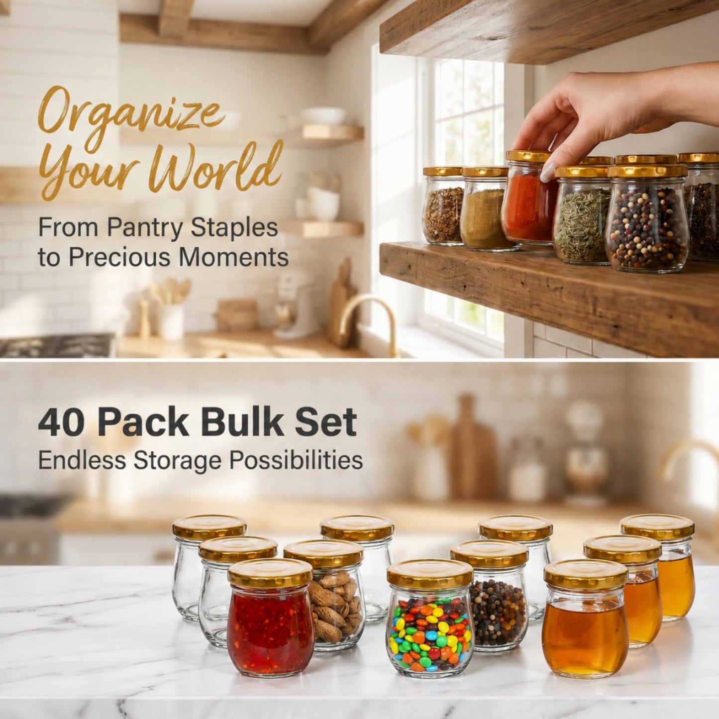 WRINGKIT 40 Pack Glass Mason Jars, 6 Oz Small Jam Canning Jars with Airtight Lids, Clear Mason Spice Jars for Pudding, Jelly, Honey, Sauces, Yogurt