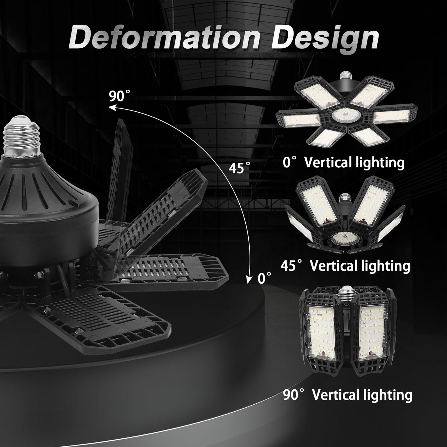 4 Pack LED Garage Light, 200W 20000LM 6500K LED Shop Lights, Garage Lights Ceiling Led with 6+1 Deformable Panels, Screw in E26/E27 Socket Bulb for Warehouse, Workshop, Basement, Barn Lighting