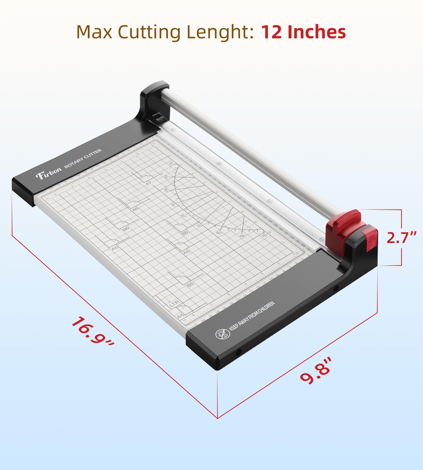 Firbon 12" Rotary Paper Trimmer with Replaceable Blade, Heavy Duty 6-Sheet Capacity Cutter for Cardstock, Photos, Scrapbooking, Office, School & Studio