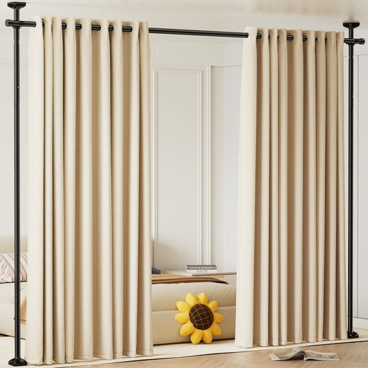 Bonpally Room Divider Curtain Rod, No Drilling Room Separator for Space Partition, 4-10ft (H) 28-70 inch(W) Adjustable Heavy Duty Temporary Wall Divider Floor to Ceiling Tension Rod, Black