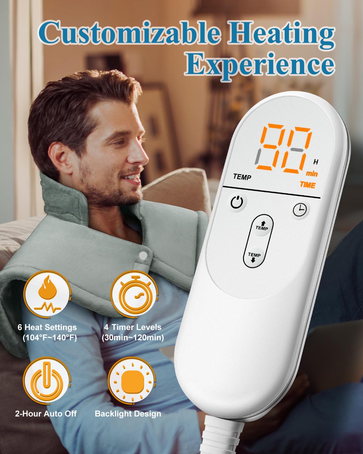 Heating Pad for Neck and Shoulder, Birthday Gifts for Men Women Mom Dad, Electric Heating Pad for Back Pain Relief, Grey