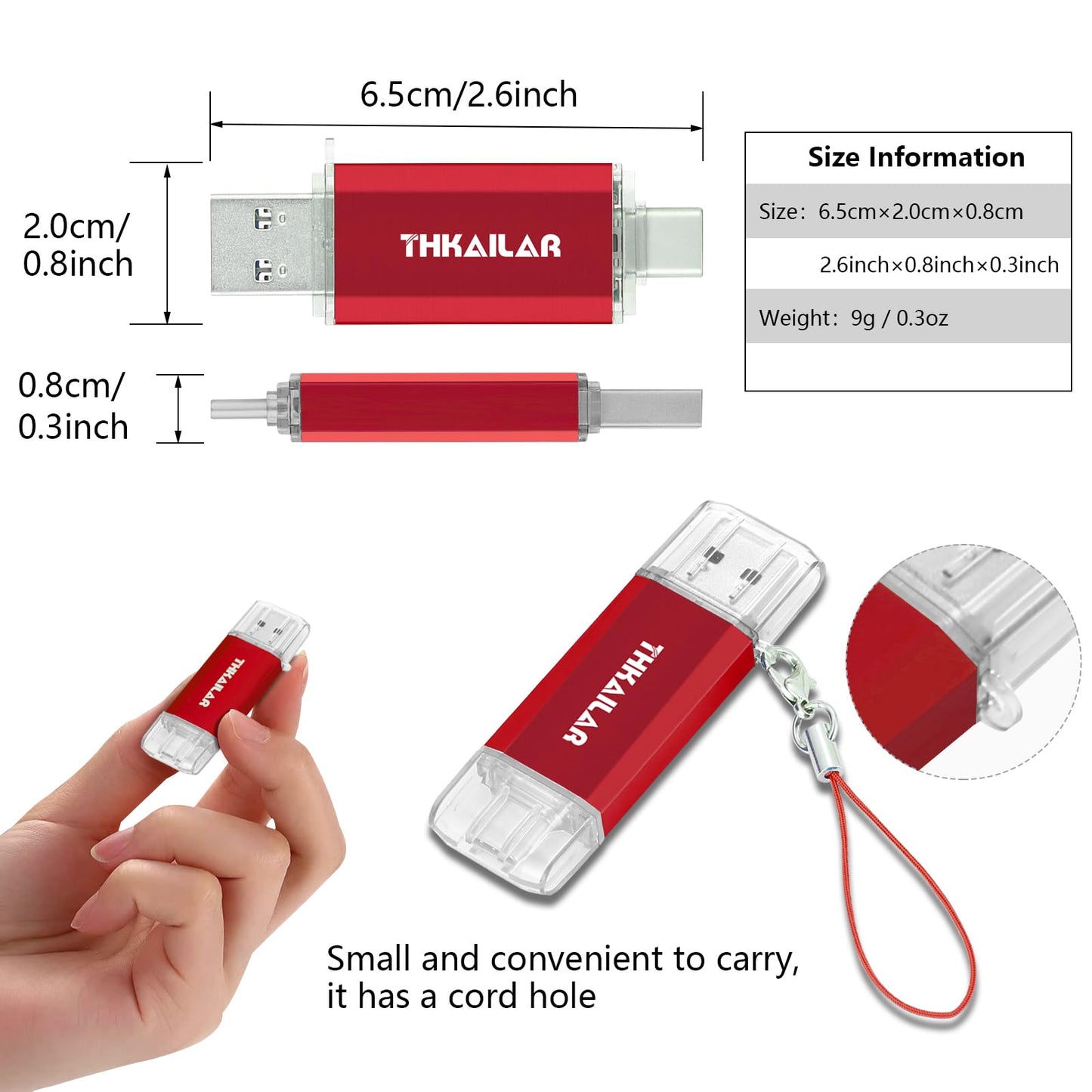 Thkailar 1TB USB C Flash Drive for MacBook and Android Phones,Thumb Drive with USB A and USB C for PC,Laptop,Portable External Storage for Pictures,Videos and Music