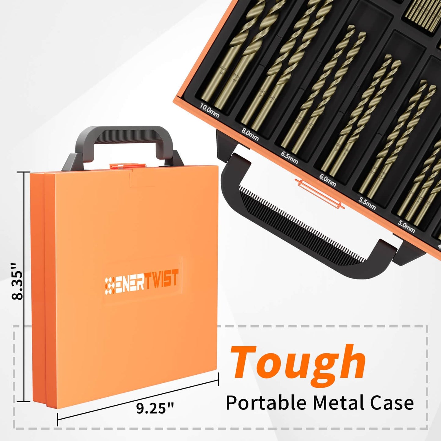 ENERTWIST Cobalt Drill Bit Set, 99Pcs HSS Twist Jobber Drill Bits,135° M35 Metric Drill Bits for Hardened Metal, Stainless Steel, Cast Iron, Wood and Plastics with Metal Index Storage Case(1.5mm-10mm)