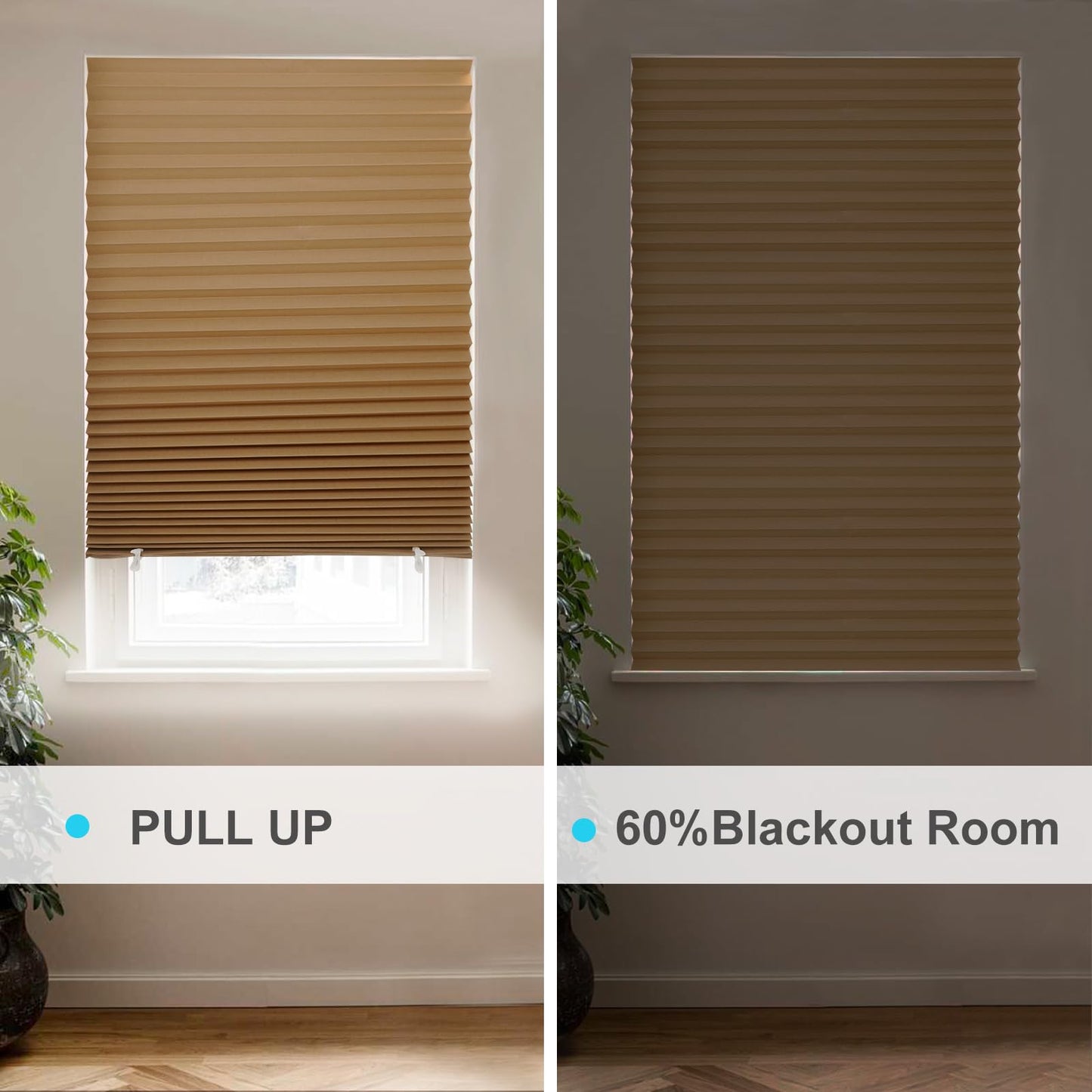MYshade 6 Pack Temporary Blackout Paper Shades for Windows,Paper Pleated Blinds with Adhesive,No Tools No Drilling Free Cut Size Temporary Room Darkening Shades(Brown, 36" W x 72" H)