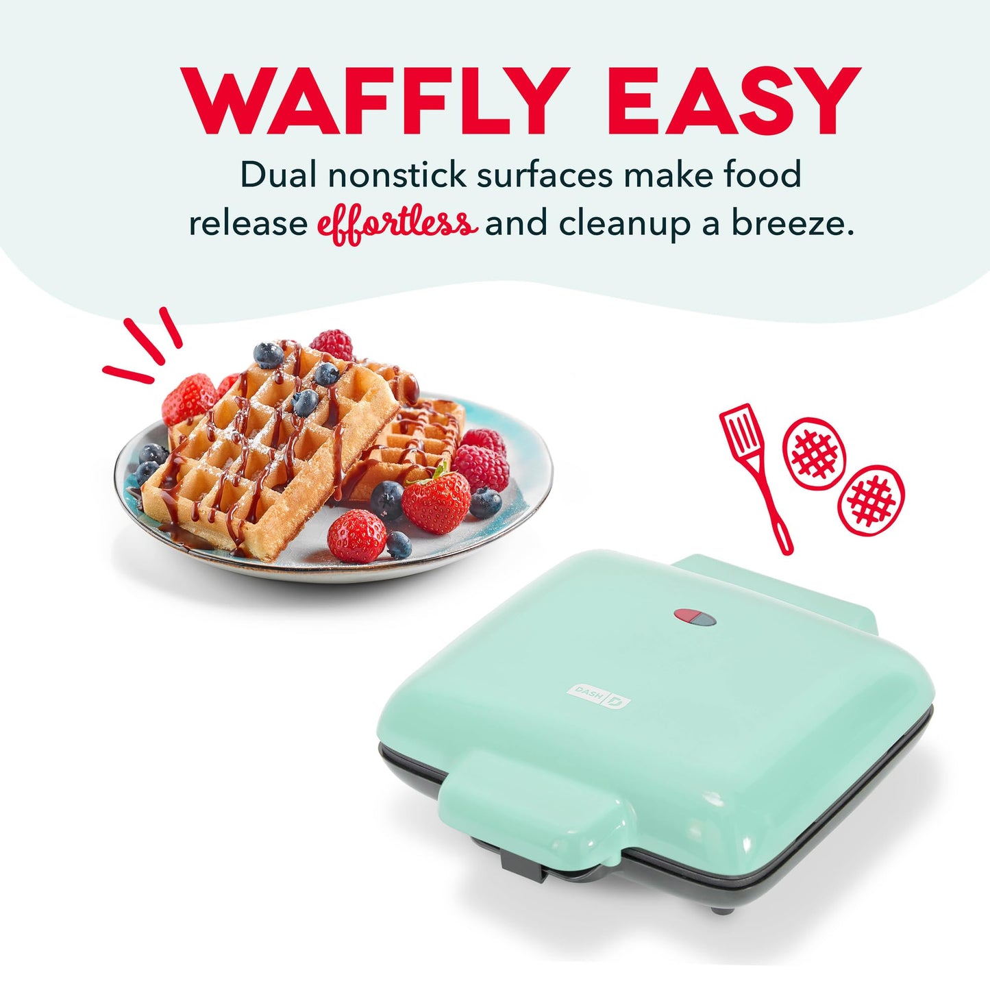 Dash Multi Mini Waffle Maker- Quad Waffle Maker for Family Breakfasts - Dual Nonstick Heating Plates & Easy-Release Surface - Compact & Fast-Heating - Aqua