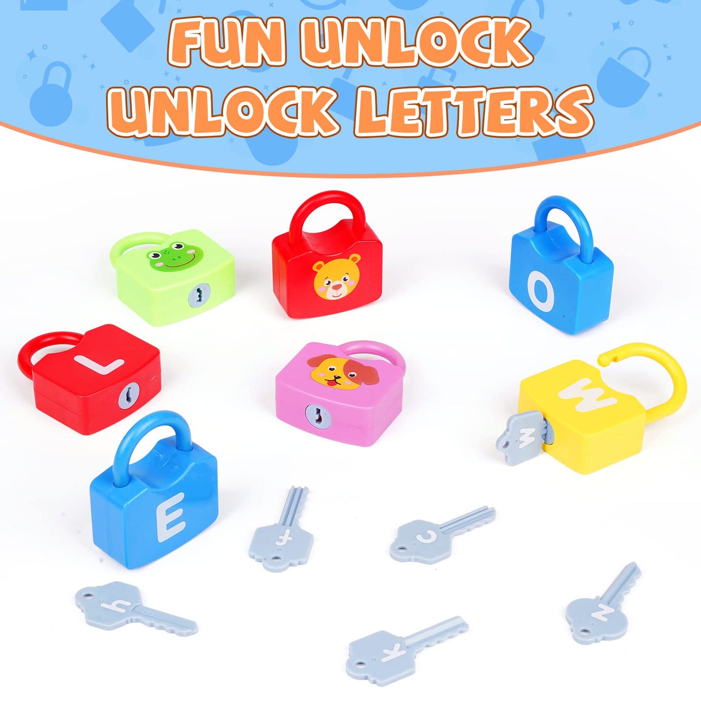 AXEARTE Montessori Educational Toys - Alphabet Learning Locks and Keys for Toddlers - Set of 26 Locks and Keys - Sensory Toys for Baby Motor Skills