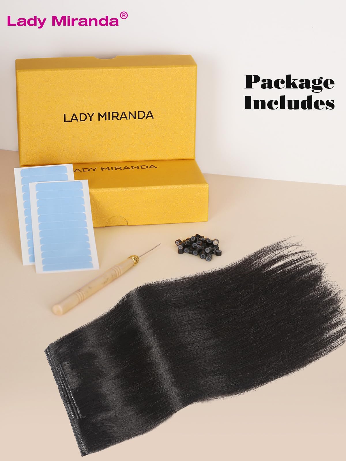 LADY MIRANDA Double Sided PU Invisible Weft Human Hair Extensions 18 Inch 100G Natural Black Micro Ring PU Hair Extensions Twin Tabs Invisible Weft Tape in Extensions with Micro Beads(1B, 18 Inch)