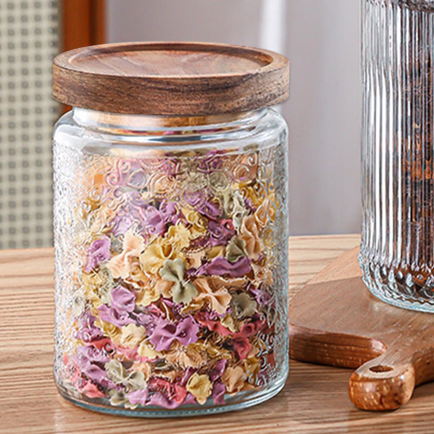 yoqelt Vintage Glass Jars with Wooden Lids, 6 Pack 24 oz Airtight Glass Food Storage Containers Sets for the Kitchen, Sugar Coffee Candy Spice Cookie Tea Pasta