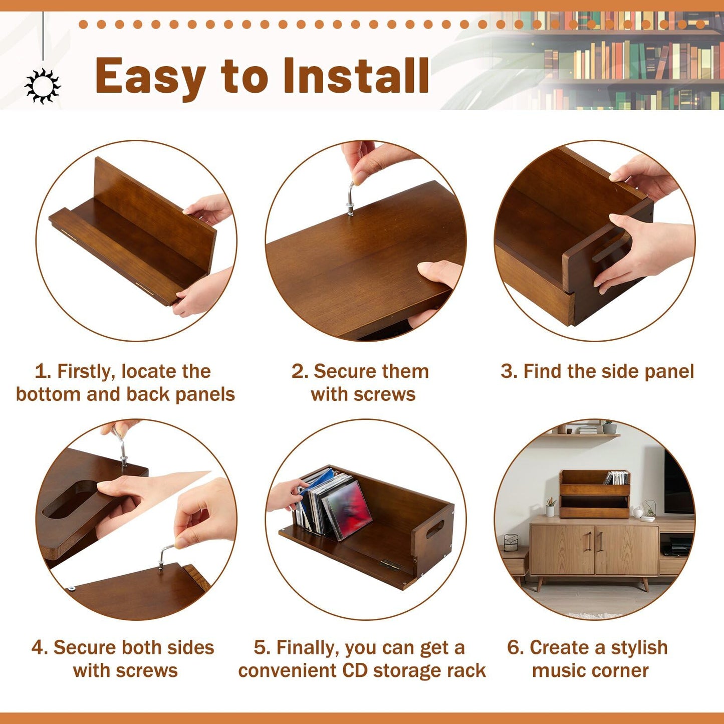CroBlissful 2 Set Wooden CD Storage Box, Father's Gift for Dad, Cassette Tape Display Racks with Carrying Handles, Shelf for Movie Cases, DVDs, Each Set Store up to 36 Pcs CDs (Brown)