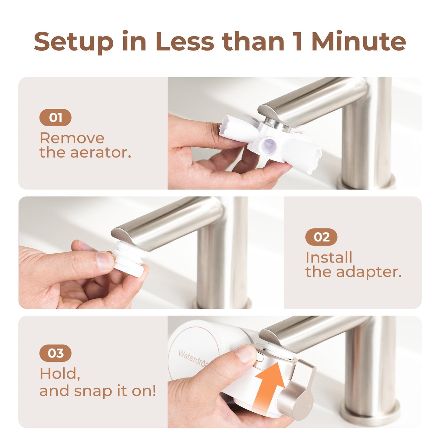 Waterdrop BFT1 Bathroom Sink Filter, Water Faucet for Skincare 2.0, 10X Clean, 0.01 Micron, Reduce Skin Redness, Chlorine & Scale Control, Water Softner, NSF 372 Certified (1 Filter Included)