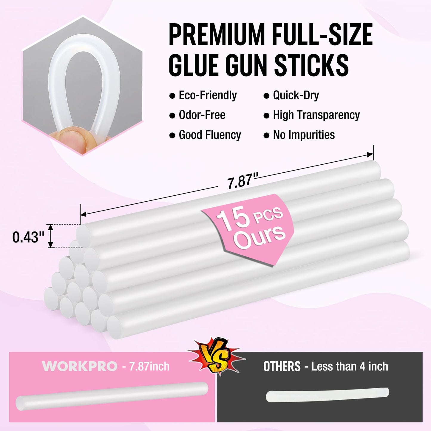 WORKPRO Full Size Cordless Hot Melt Glue Gun - 12V Rechargeable Fast Preheating Glue Gun Kit with 15pcs Full Size Glue Sticks, Auto Power-off Glue Gun for DIY Project, Art, Craft - Pink Ribbon