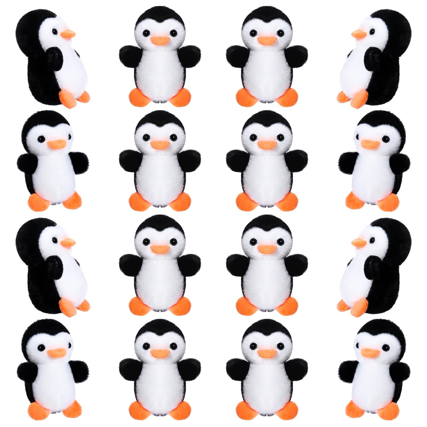 Skylety 16 Pcs 4 Inch Mini Penguin Stuffed Animal Bulk Penguin Plush Keychains for Birthday Xmas Party Favor Gifts (Black)