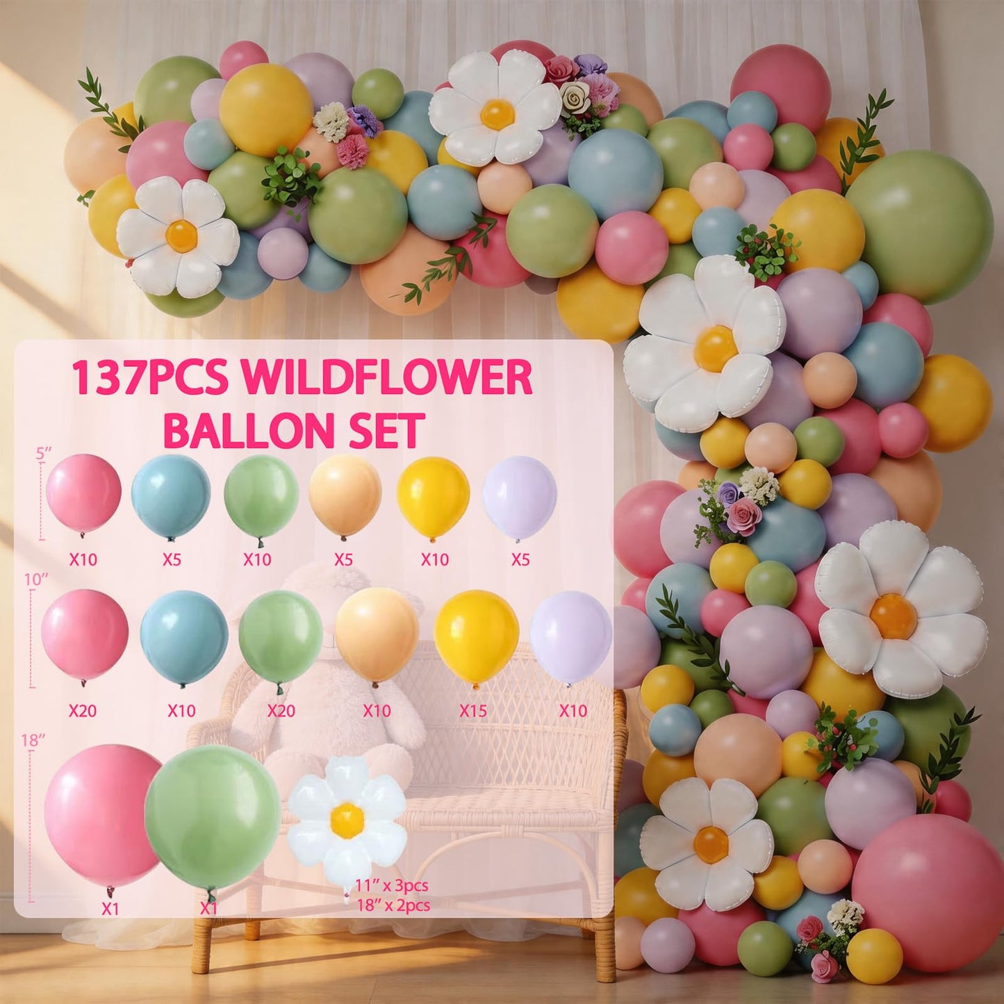 Baby In Bloom Baby Shower Decorations, 175Pcs All in One Set Wildflower Baby Shower Decorations Boxes Banner Backdrop Tablecloth Cake Topper Balloon Sash for Floral Baby in Bloom Shower Party Girls