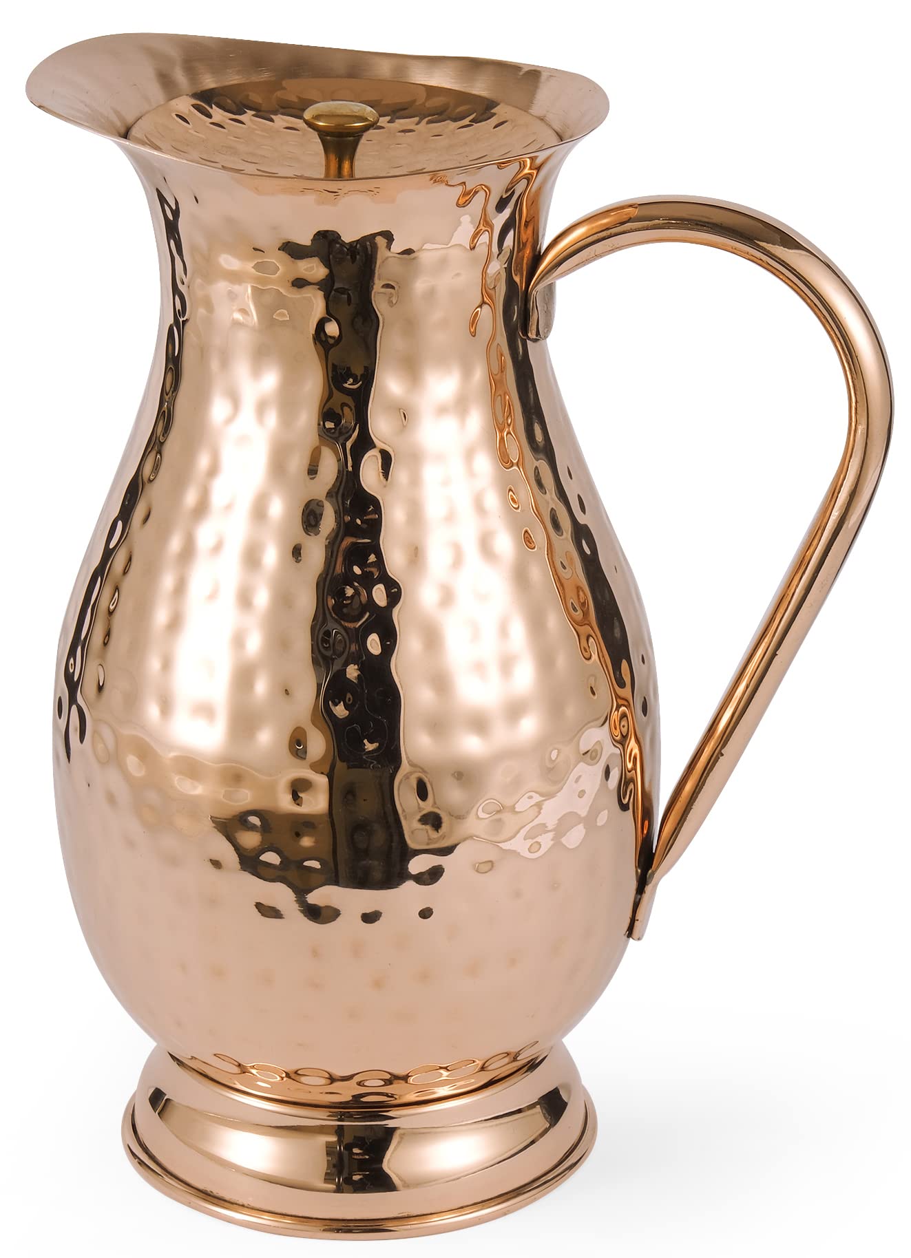 Pure Copper Pitcher with a Lid, Large Size Solid Handcrafted Copper Water Hammered Jug, Capacity 70 Oz/2000ml, Copper Carafe For Home, Hotels & Gifting