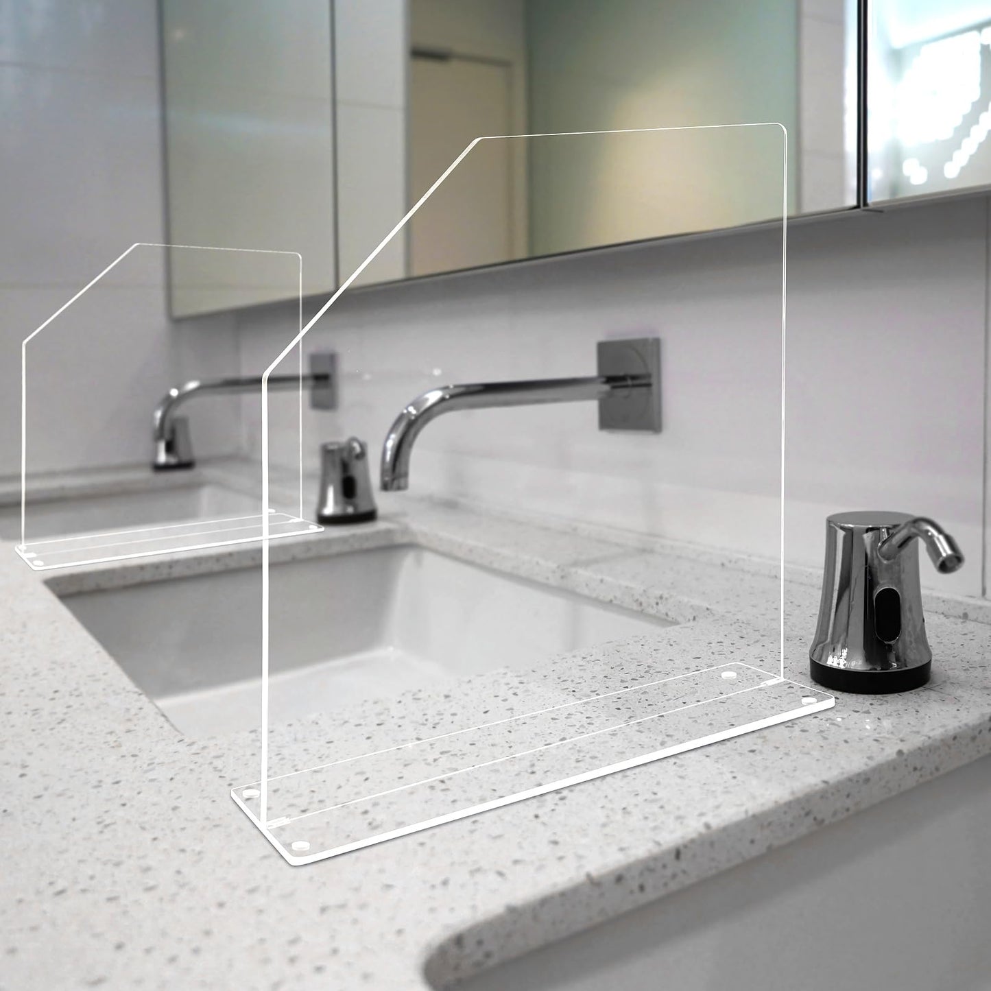 Vesici 2 Pcs Clear Acrylic Sink Splash Guard Freestanding Panel Barrier with Easy Reach Cutaway Kitchen Guard Protective Splatter Barrier for Home Hospital(15.75" Length, 16" Height, 4.5" Base)