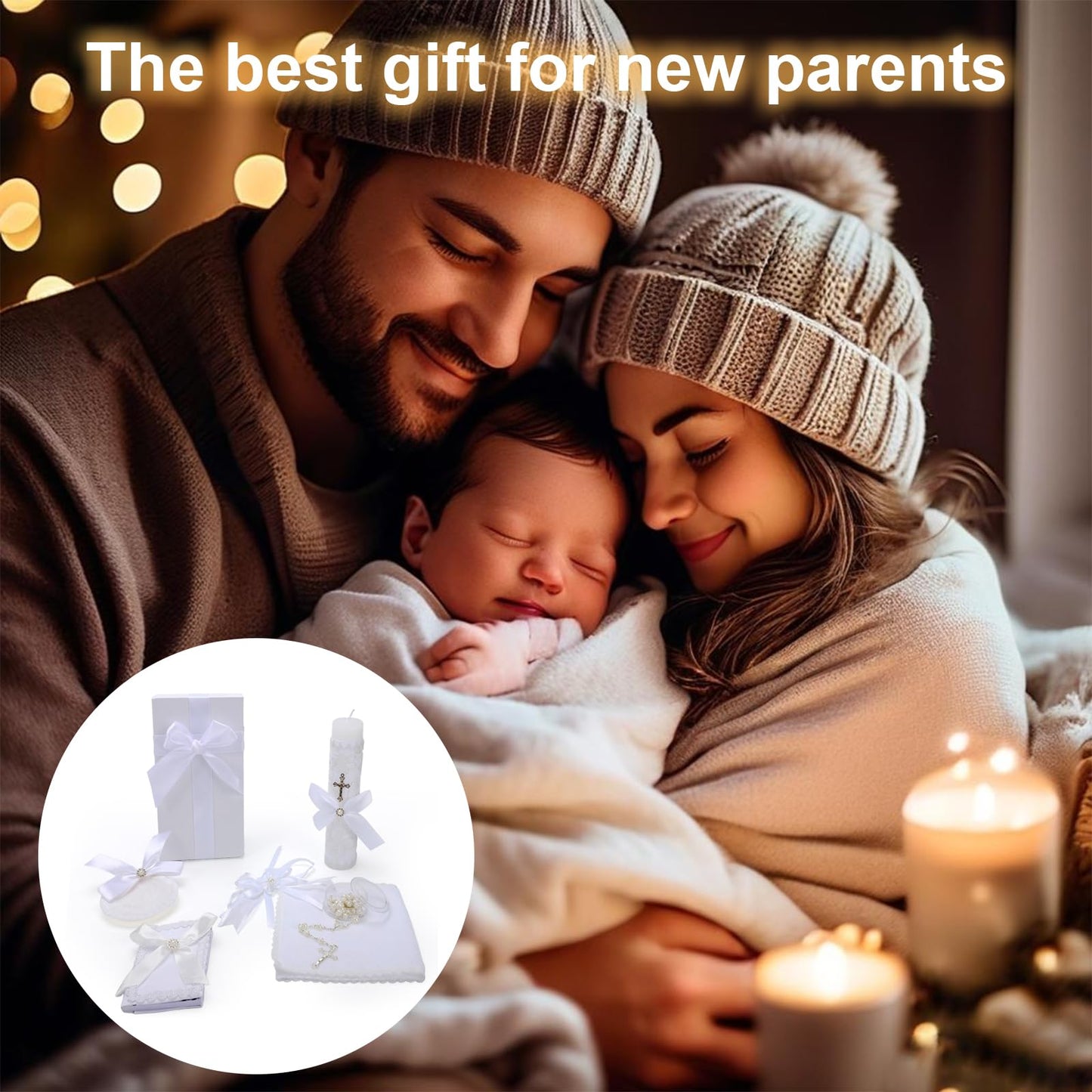 Baptism Candle Set for Boys and Girls,White 5 PCS Baptism Kit Catholic Candle,Baptismal Towel,Shell,Rosary,Bible for Baptismal Christening First Communion Gift,Velas para Bautizo De Niño o Niña