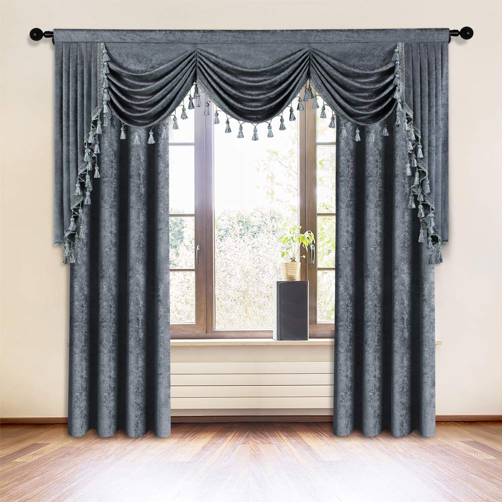 ELKCA Grey Chenille Window Curtains Valance for Living Room Curtain Waterfall Valance for Bedroom (W79 Inch, 1 Panel)
