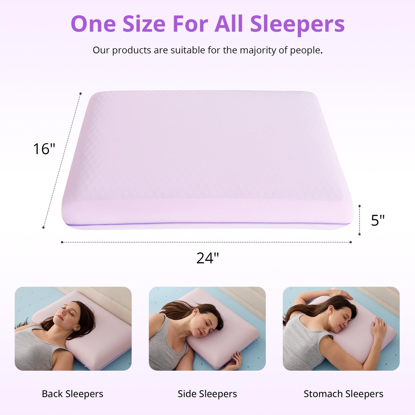 Gelsea Cooling Gel Memory Foam Pillow - Reversible Design, Neck Support for Side, Back, Stomach Sleepers, Standard Size, Removable & Machine Washable Cover, Pressure Relief for Hot Sleepers, Purple