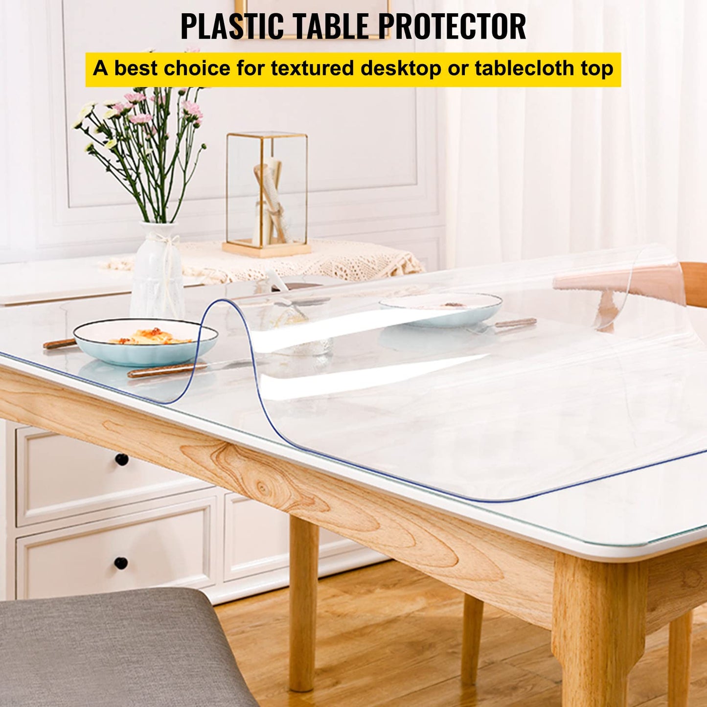 VEVOR Plastic Table Cover 42 x 78 Inch, 2 mm Thick Clear Table Protector, Rectangle Clear Desk Mat, Waterproof & Easy Cleaning for Office Dresser Night Stand