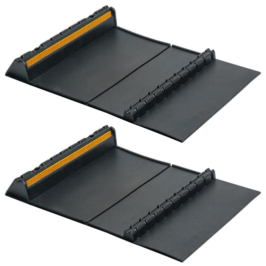 F COME Car Parking Guide Mat, Durable Self Adhesive Anti-Skid Rubber Parking Mat, Wheel Stopper, 2 Pack FoldingTire Guides for Cars, Trucks, 23.6''x15.7''x2.8'' Black with Reflective Strips