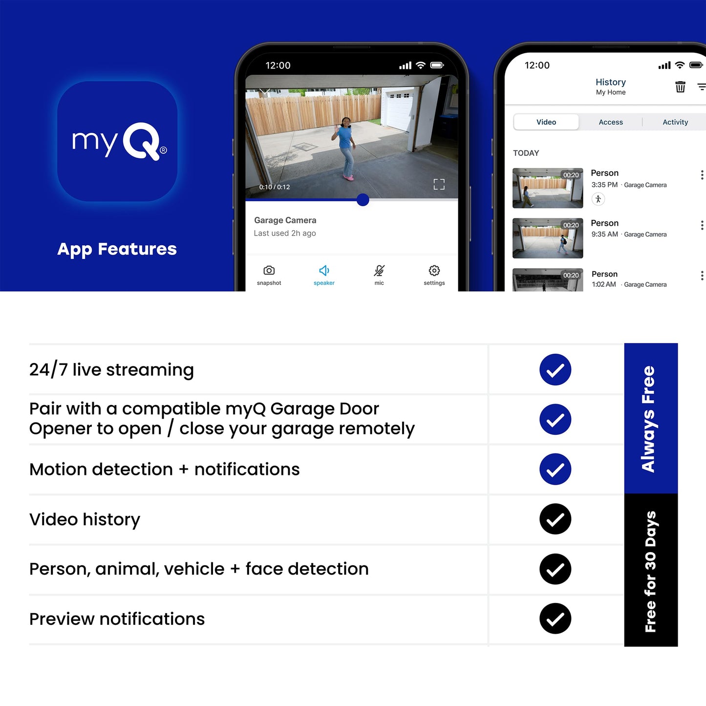 myQ Garage Plug-in Camera Gen 2 – 2K Smart Wi-Fi Garage Camera with Night Vision, Wide-Angle Lens, 2-Way Audio, Magnetic Base & Motion Alerts, App Control – Compatible with Your Garage Door Opener