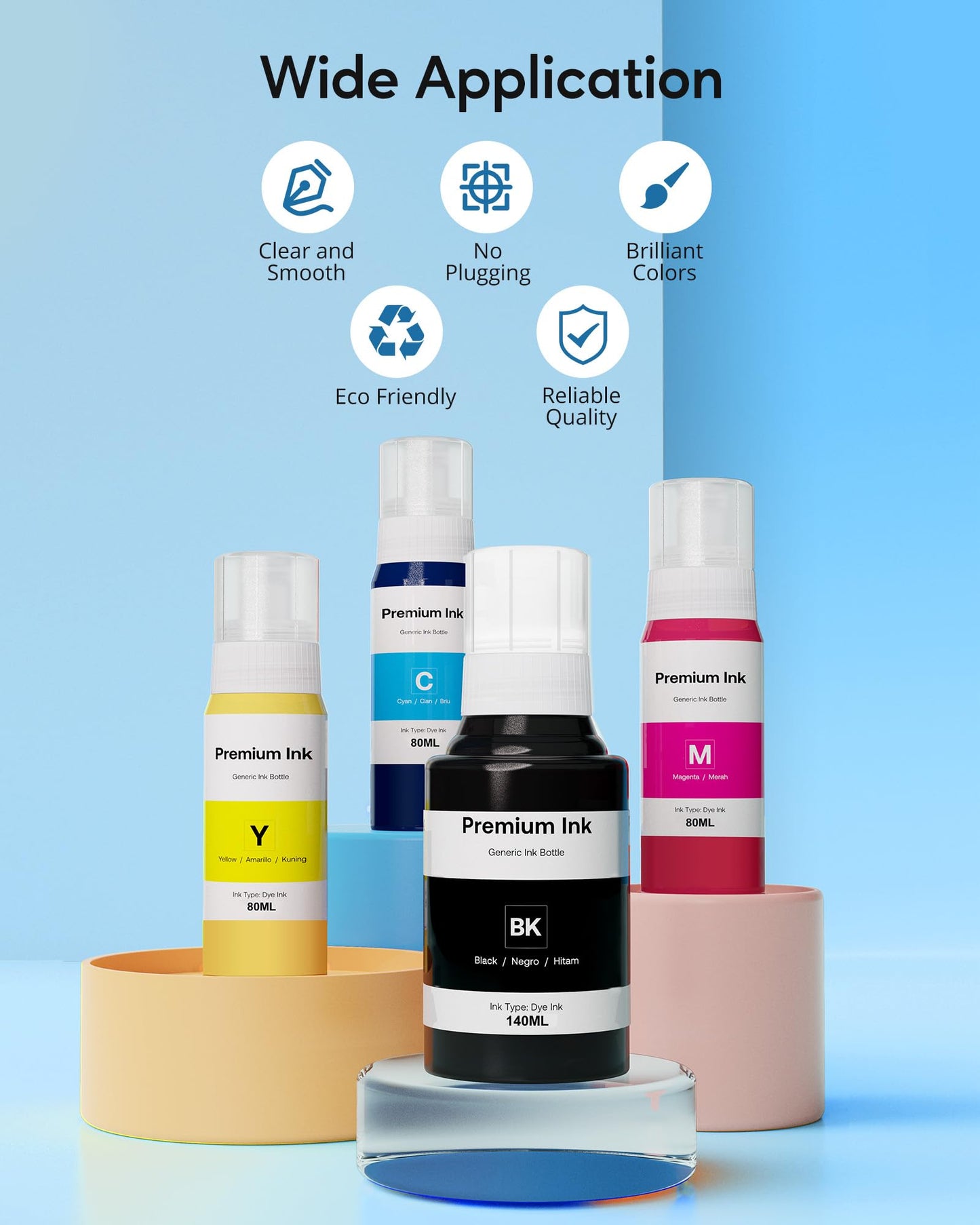 CEEBOO 502 Refill Ink Bottle Replacement for Epson 502 Ink Refill Bottles (Not Sublimation Ink) , 4 Black 140 mL, 2 Cyan 80 mL, 2 Magenta 80 mL, 2 Yellow 80 mL, 10 Bottles